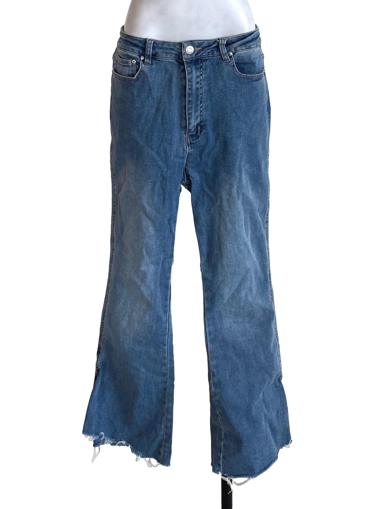 Ash Blue Distressed Slit Jeans