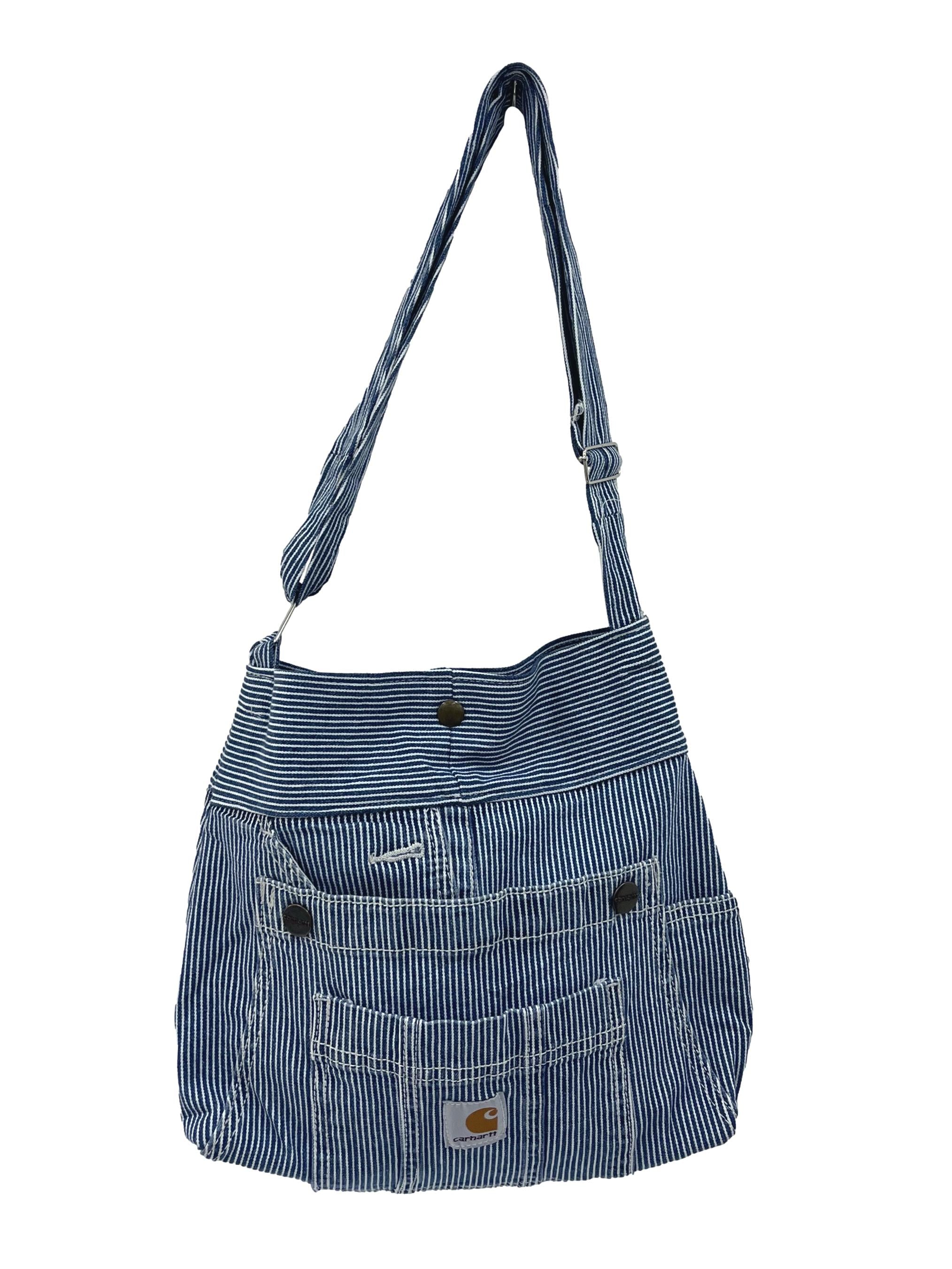 Blue Stripes Denim Round Reworked Crossbody Bag