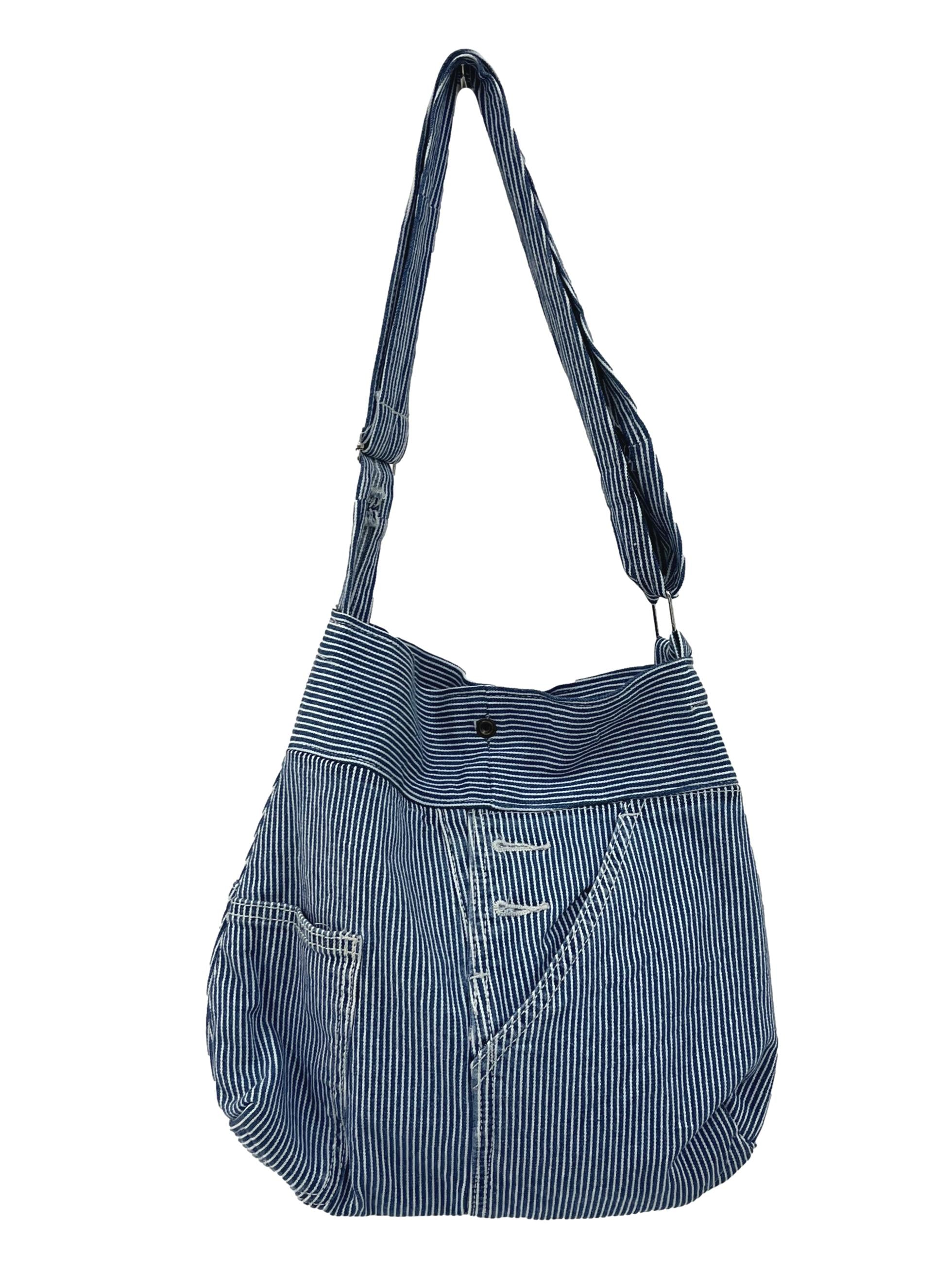 Blue Stripes Denim Round Reworked Crossbody Bag