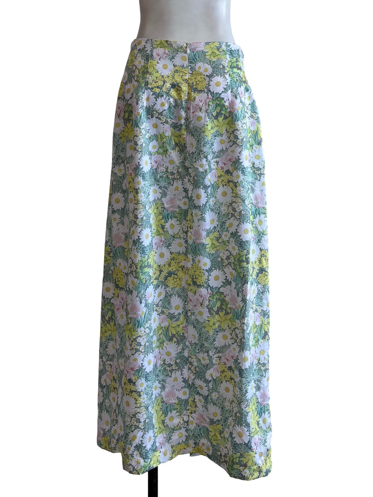 Green Floral Print Satin Skirt