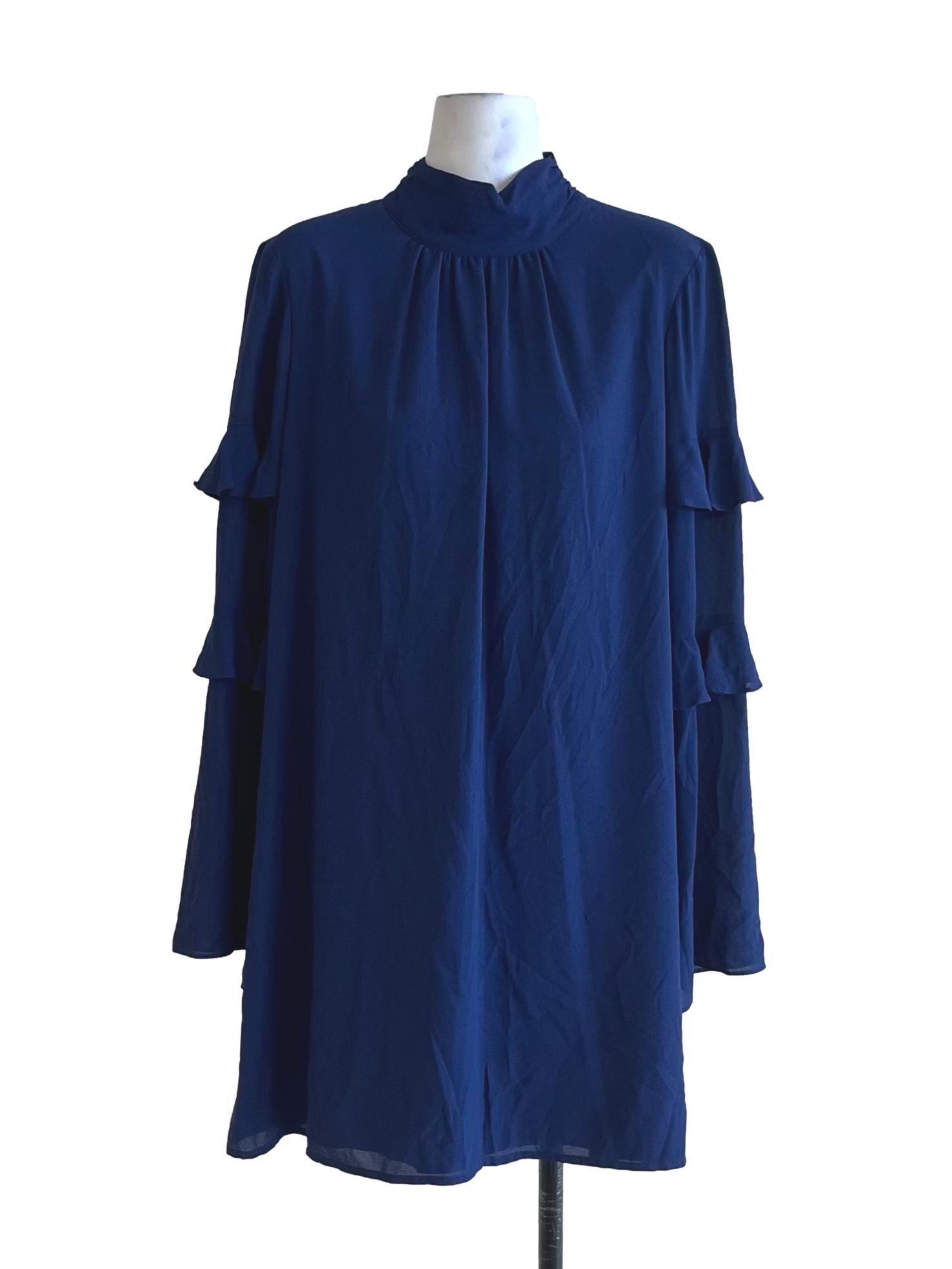 Navy Blue Turtleneck Empire Dress