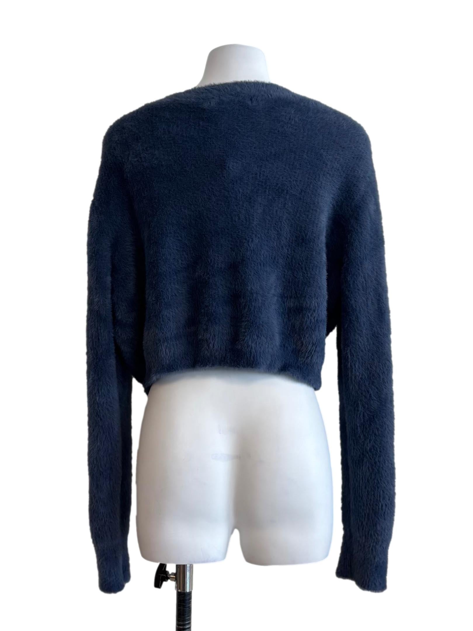 Lapis Blue Buttoned Fuzzy Cardigan