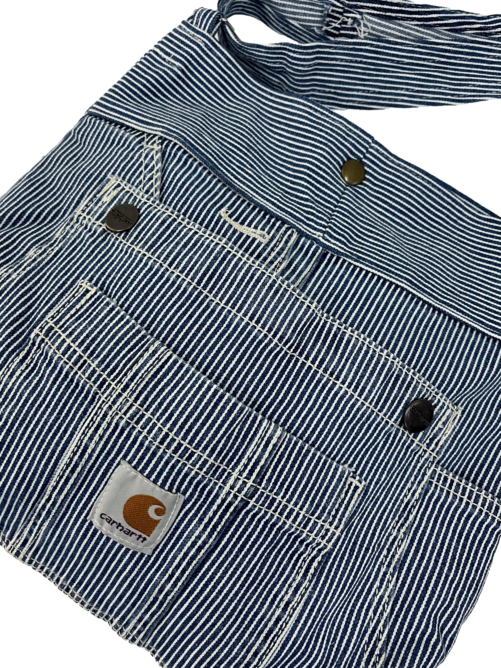 Blue Stripes Denim Round Reworked Crossbody Bag