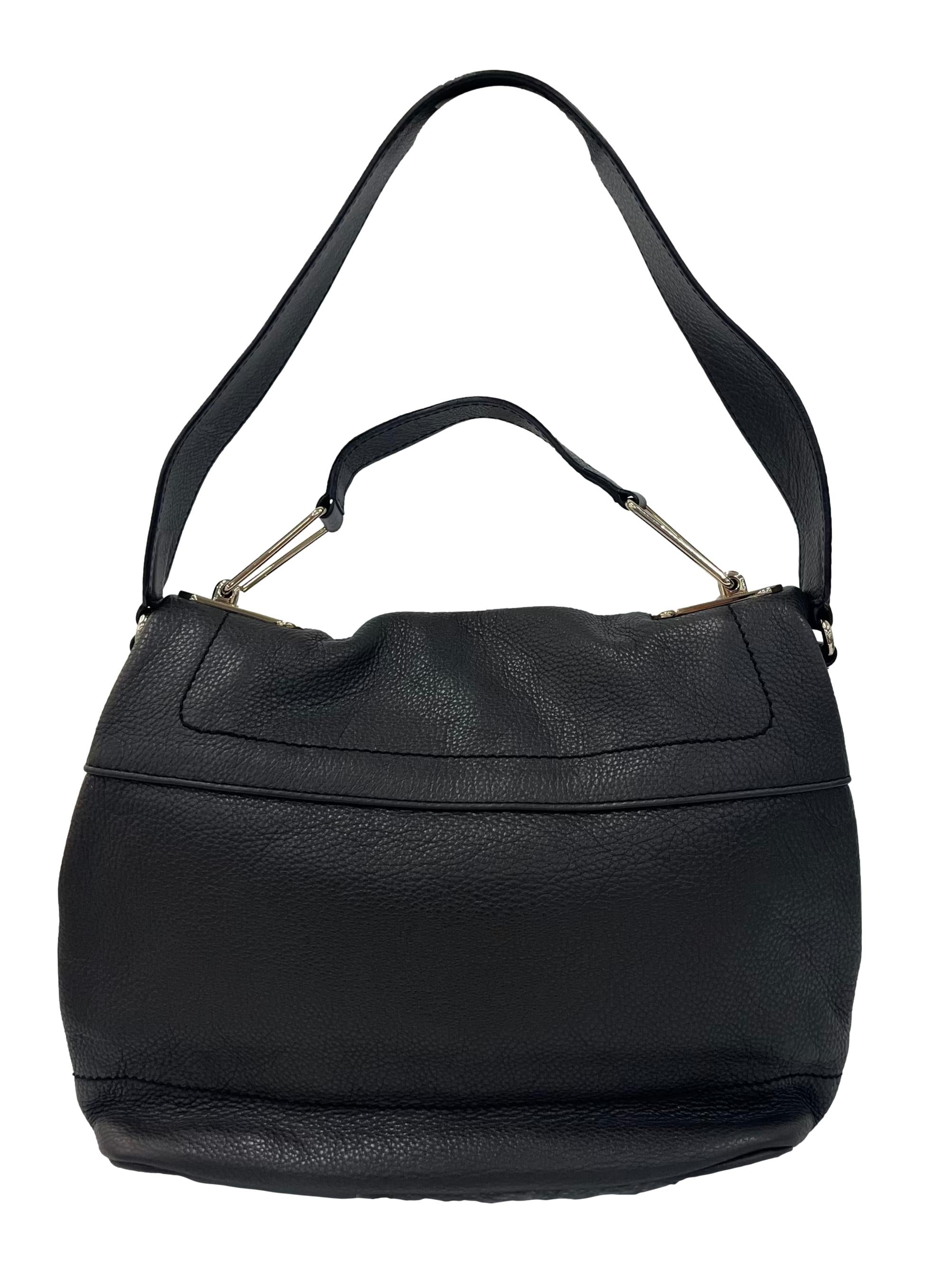 Black Textured Leather Shoulder Bag