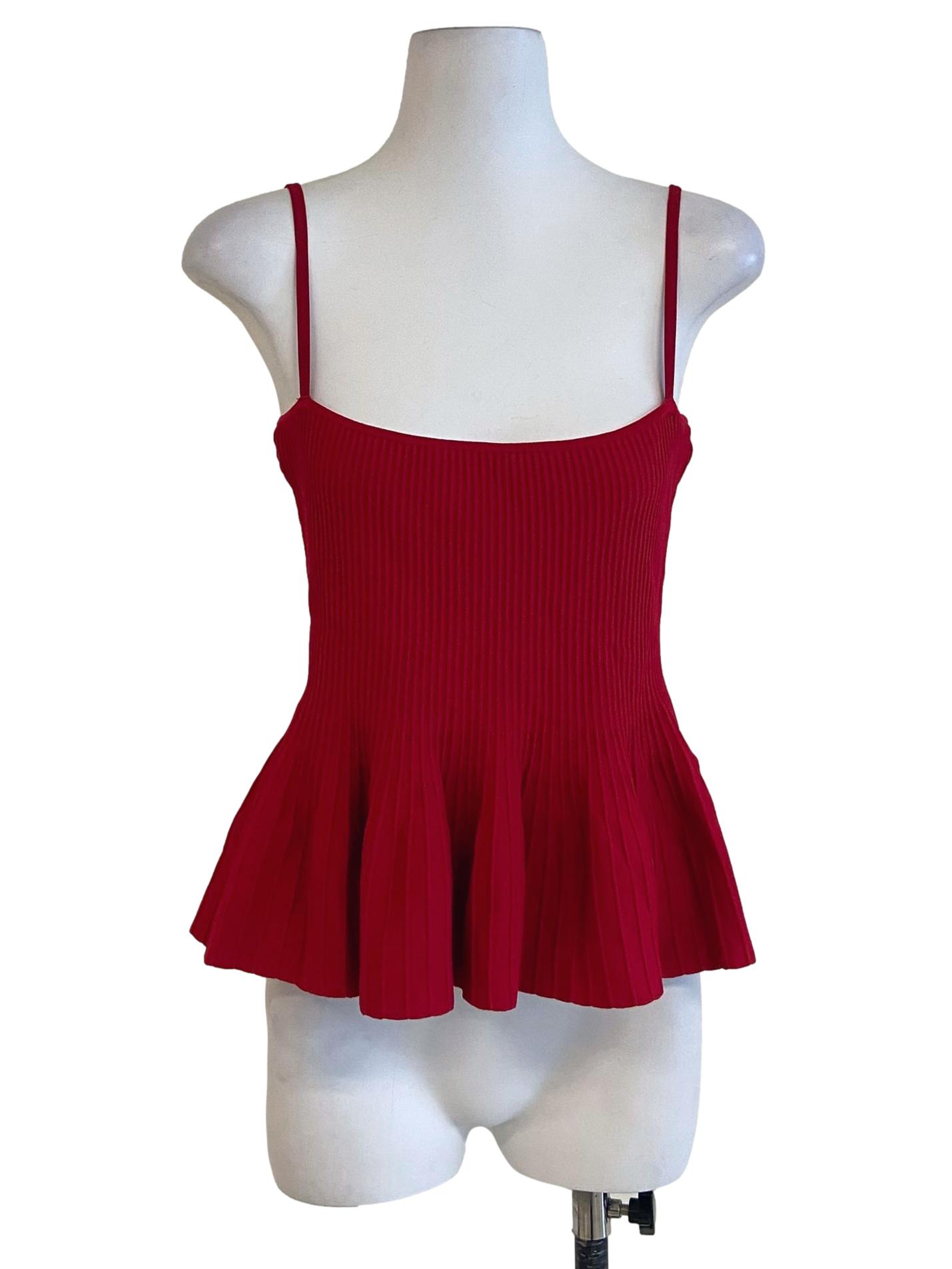Rose Red Spaghetti Strap Pleated Crop Top