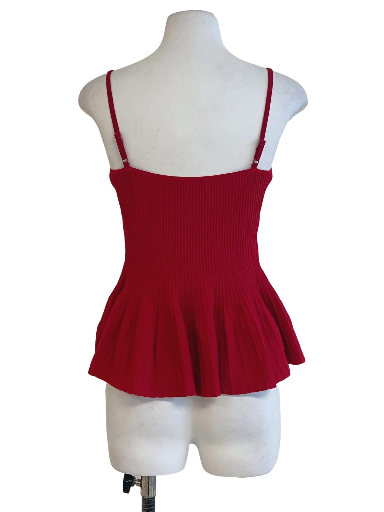 Rose Red Spaghetti Strap Pleated Crop Top