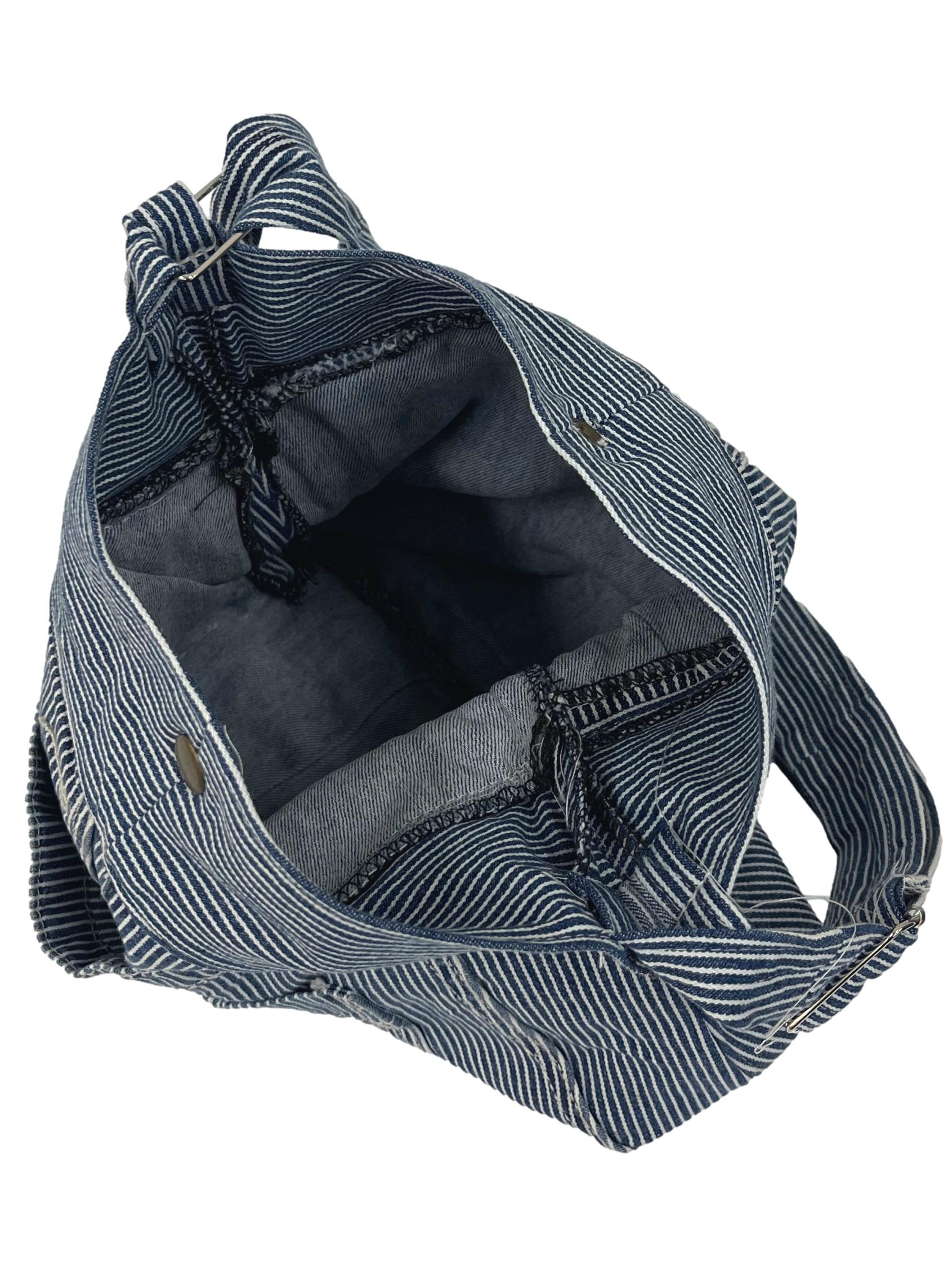 Blue Stripes Denim Round Reworked Crossbody Bag