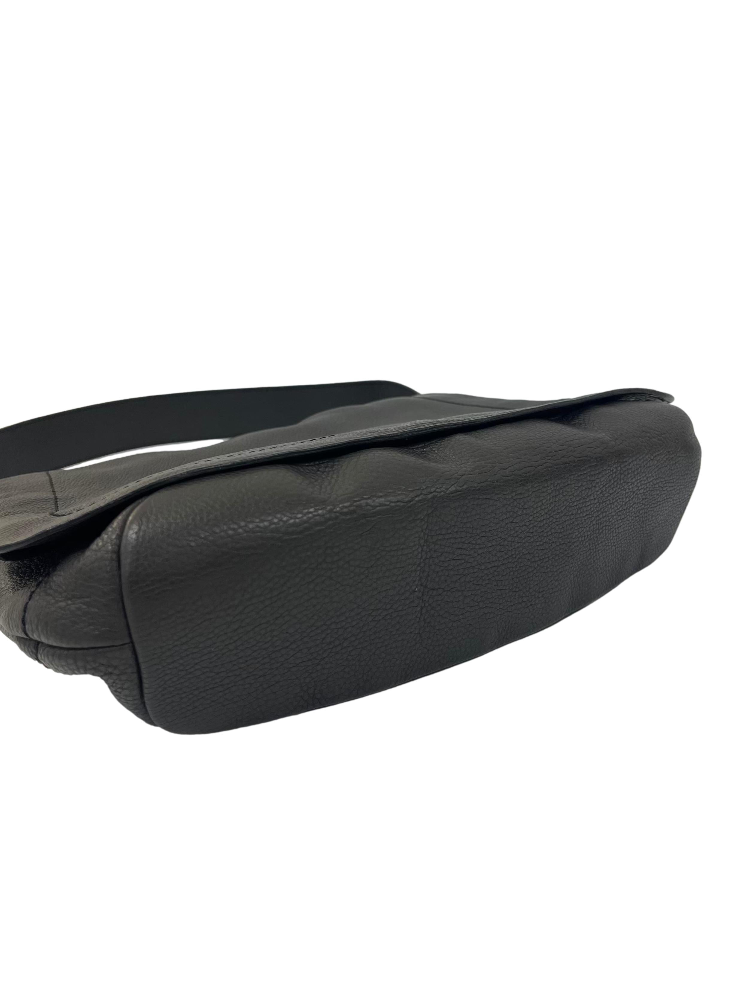 Black Textured Leather Shoulder Bag