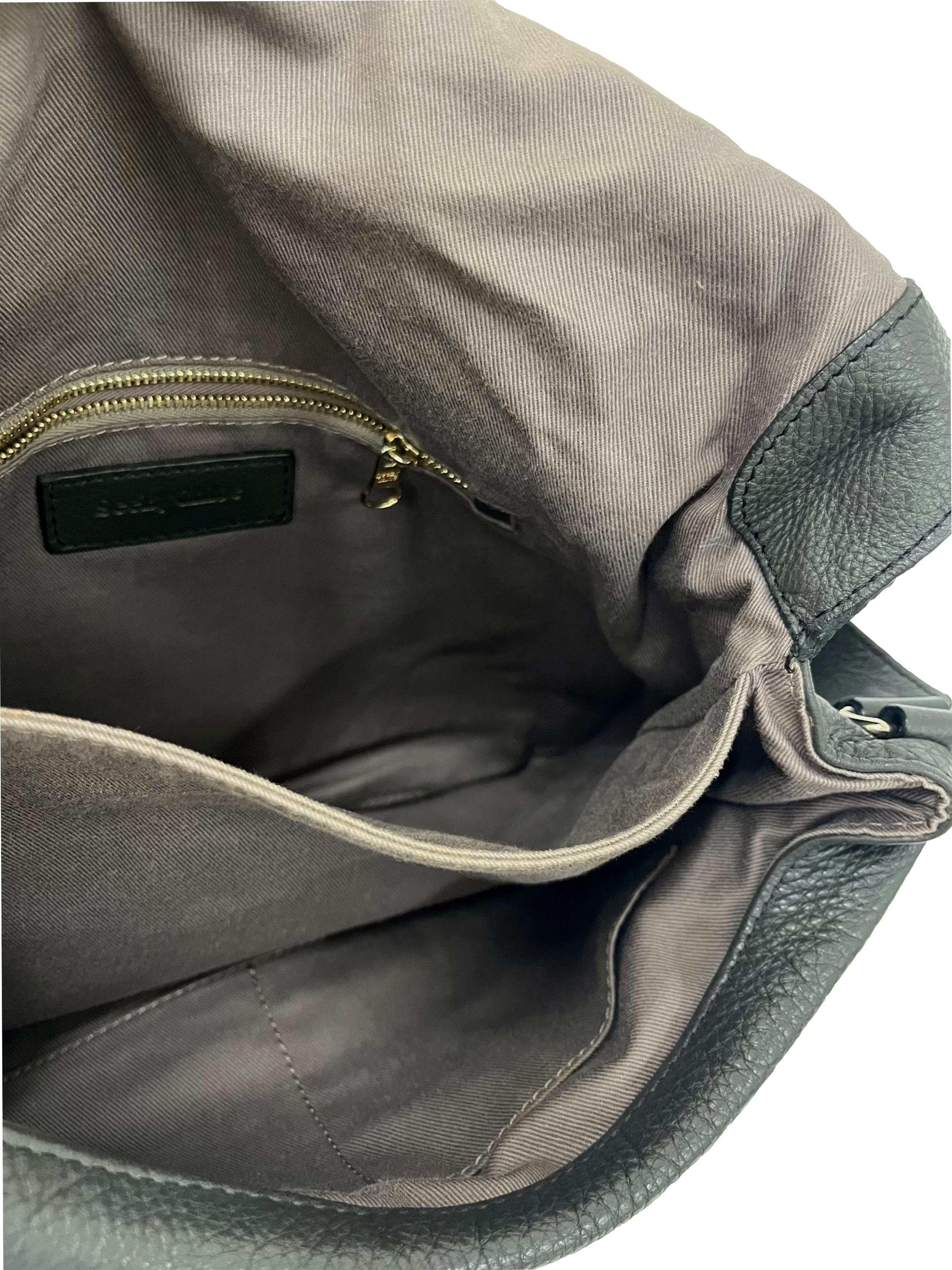 Black Textured Leather Shoulder Bag