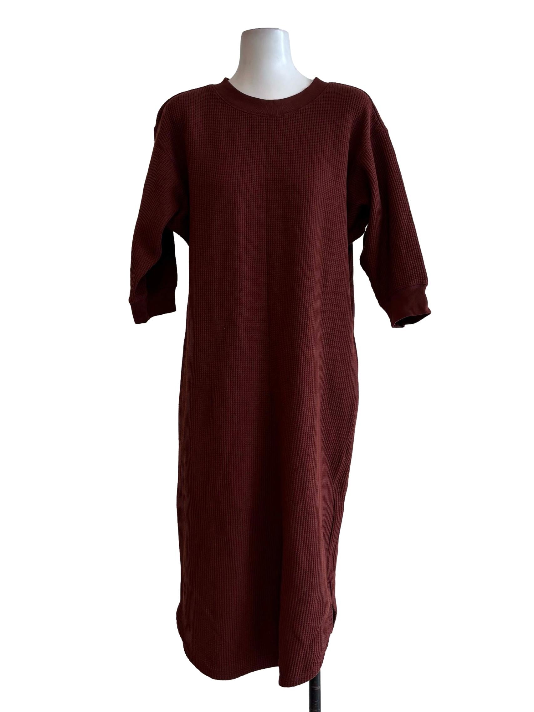 Chocolate Long Sleeve Waffle Dress