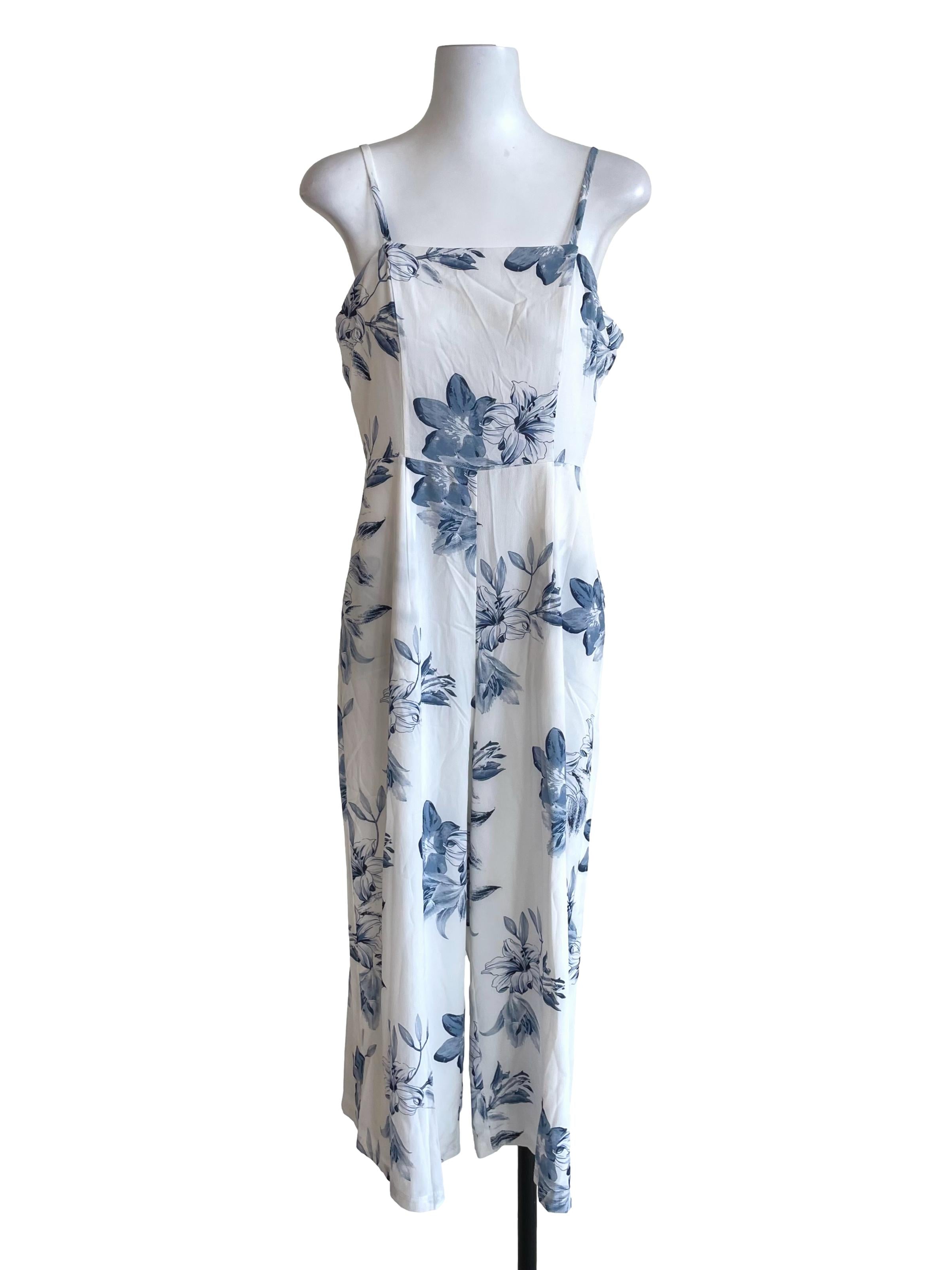 White & Indigo Floral Cami Jumpsuit