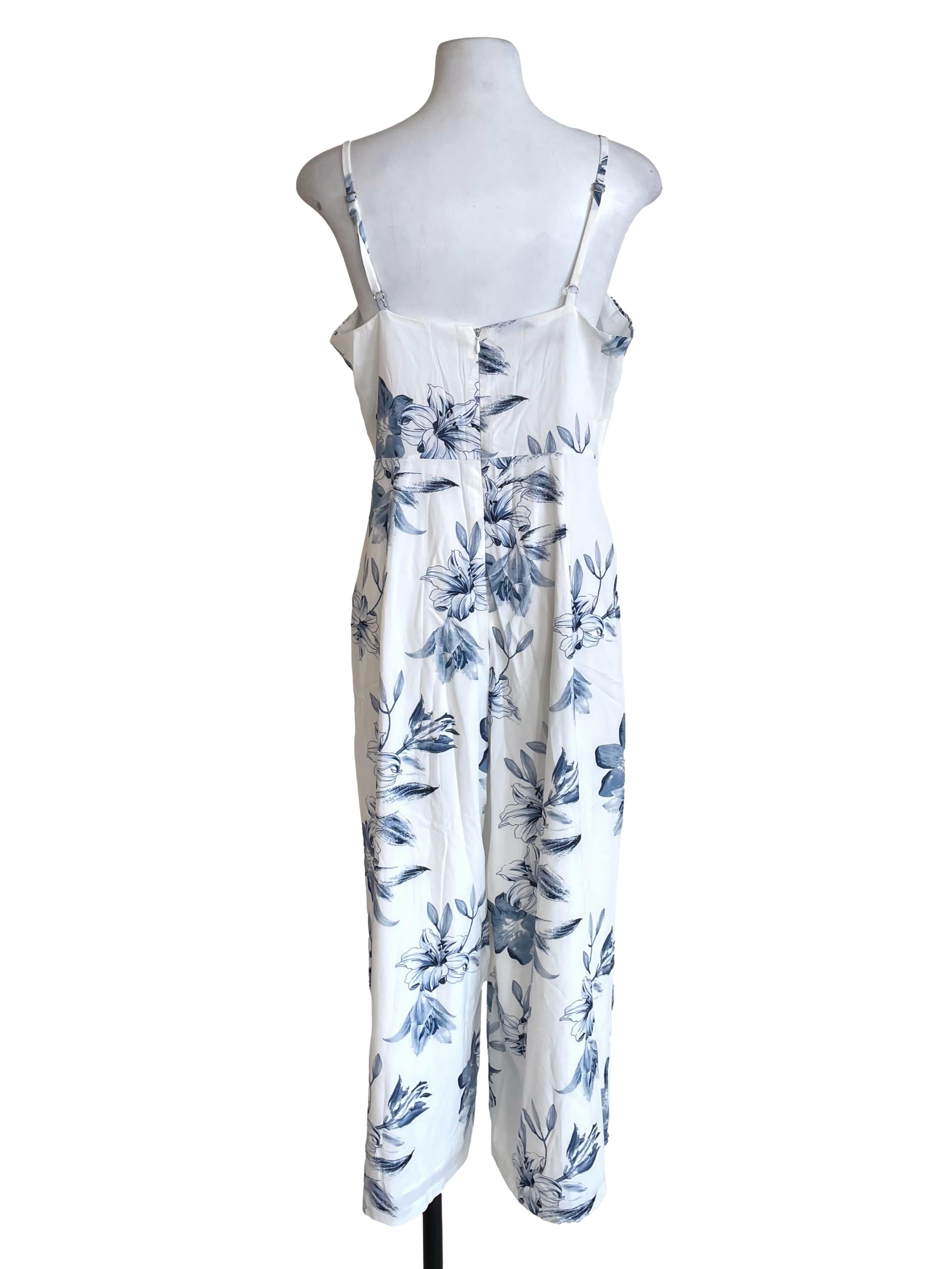 White & Indigo Floral Cami Jumpsuit