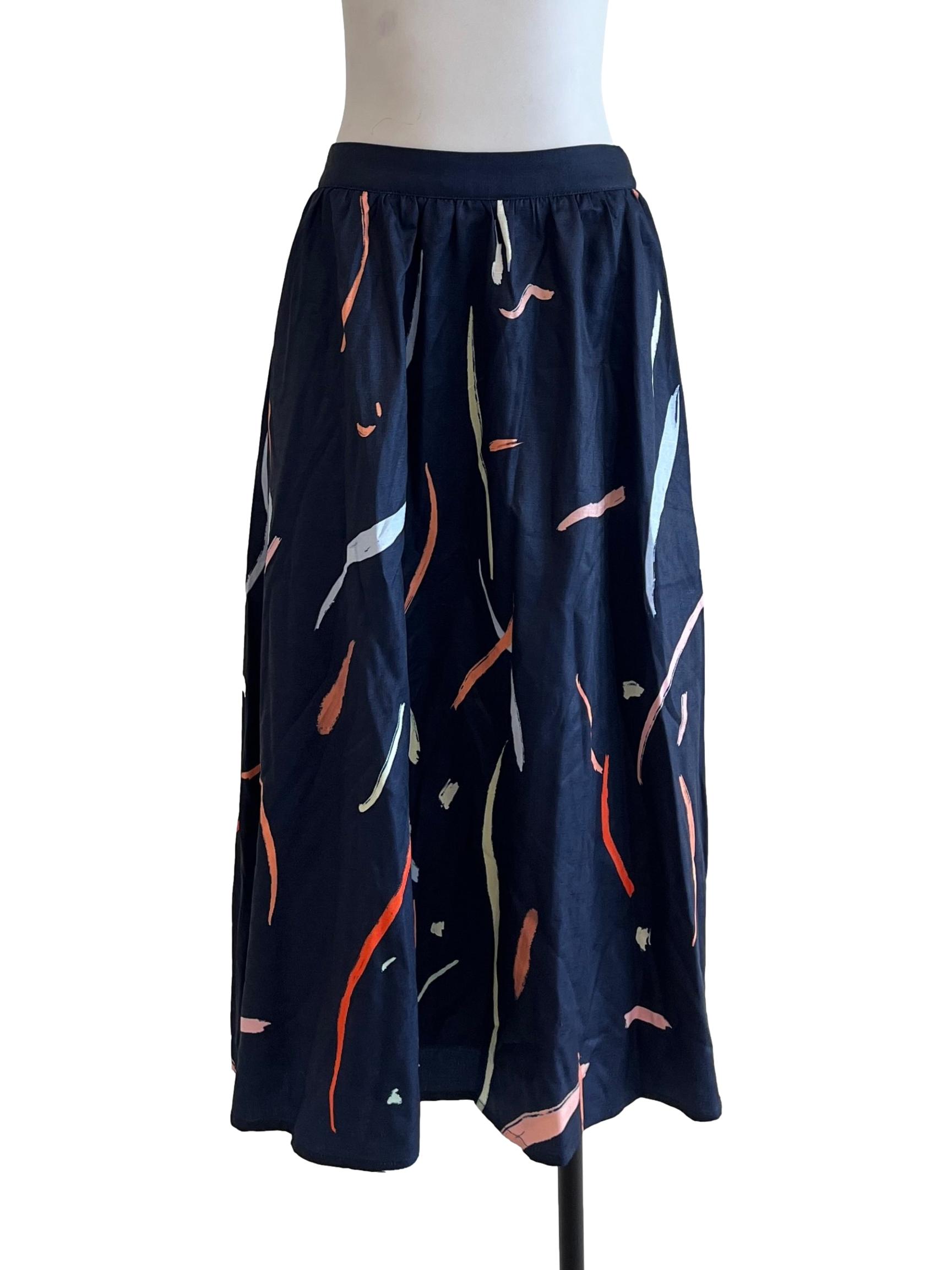Peacock Blue Printed A-Line Skirt