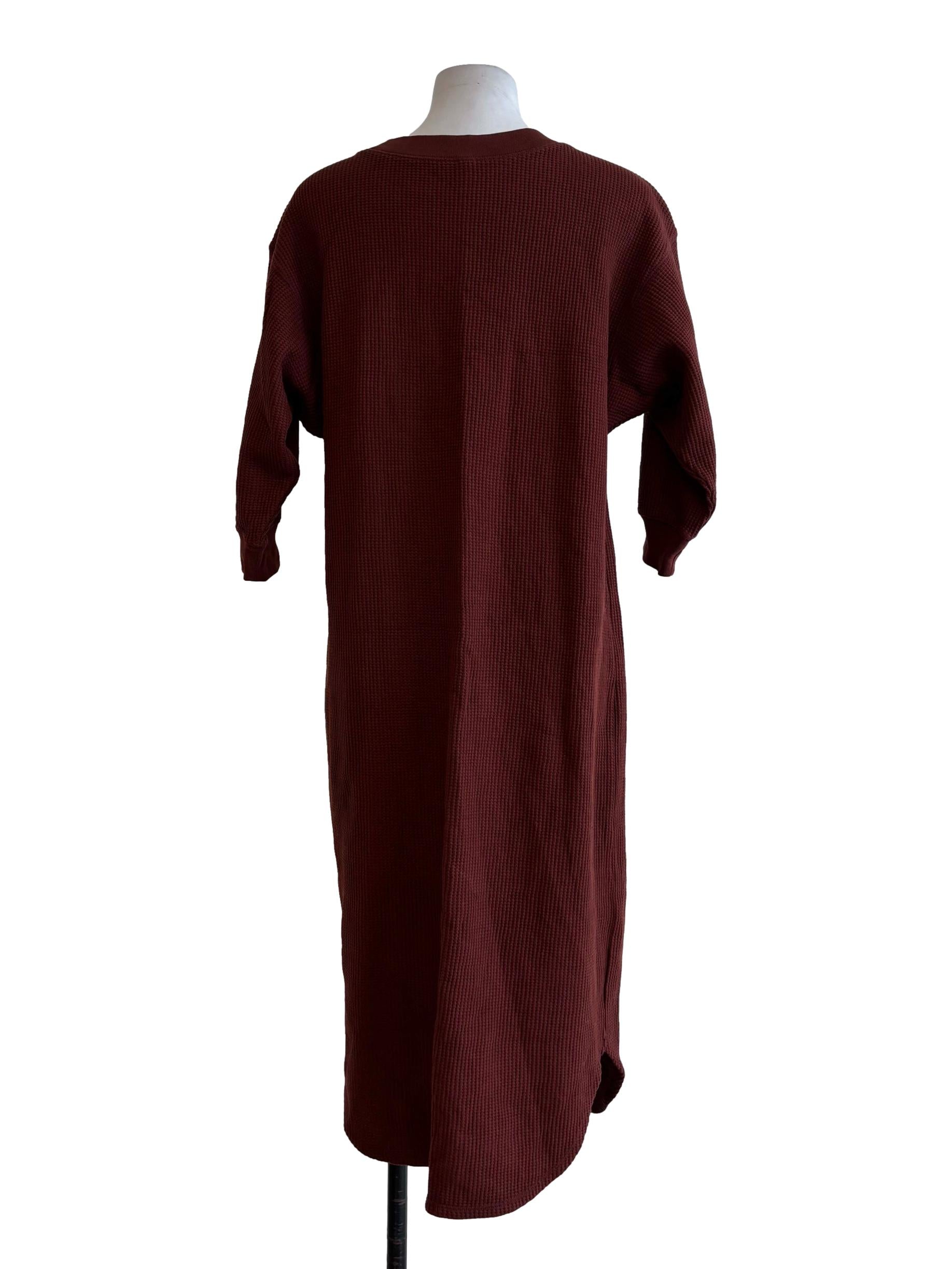 Chocolate Long Sleeve Waffle Dress