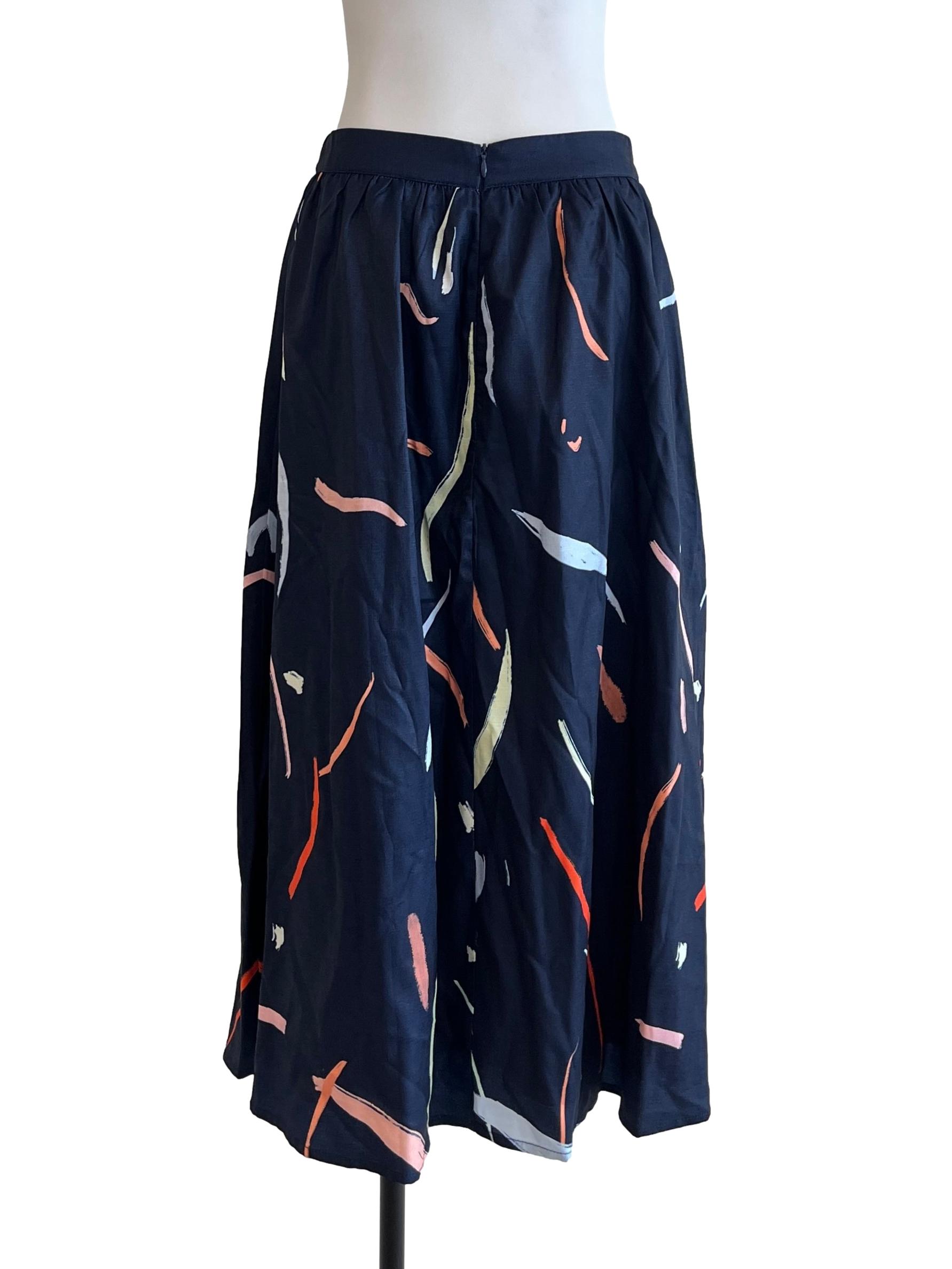 Peacock Blue Printed A-Line Skirt