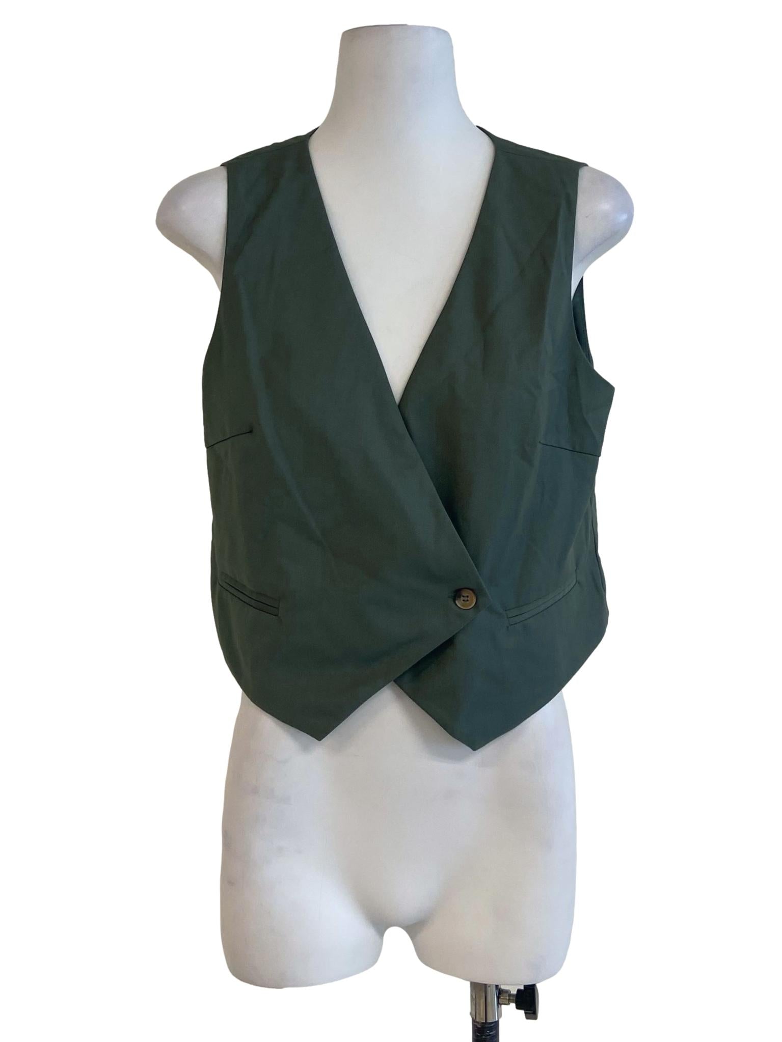 Green Herringbone Single Button Vest