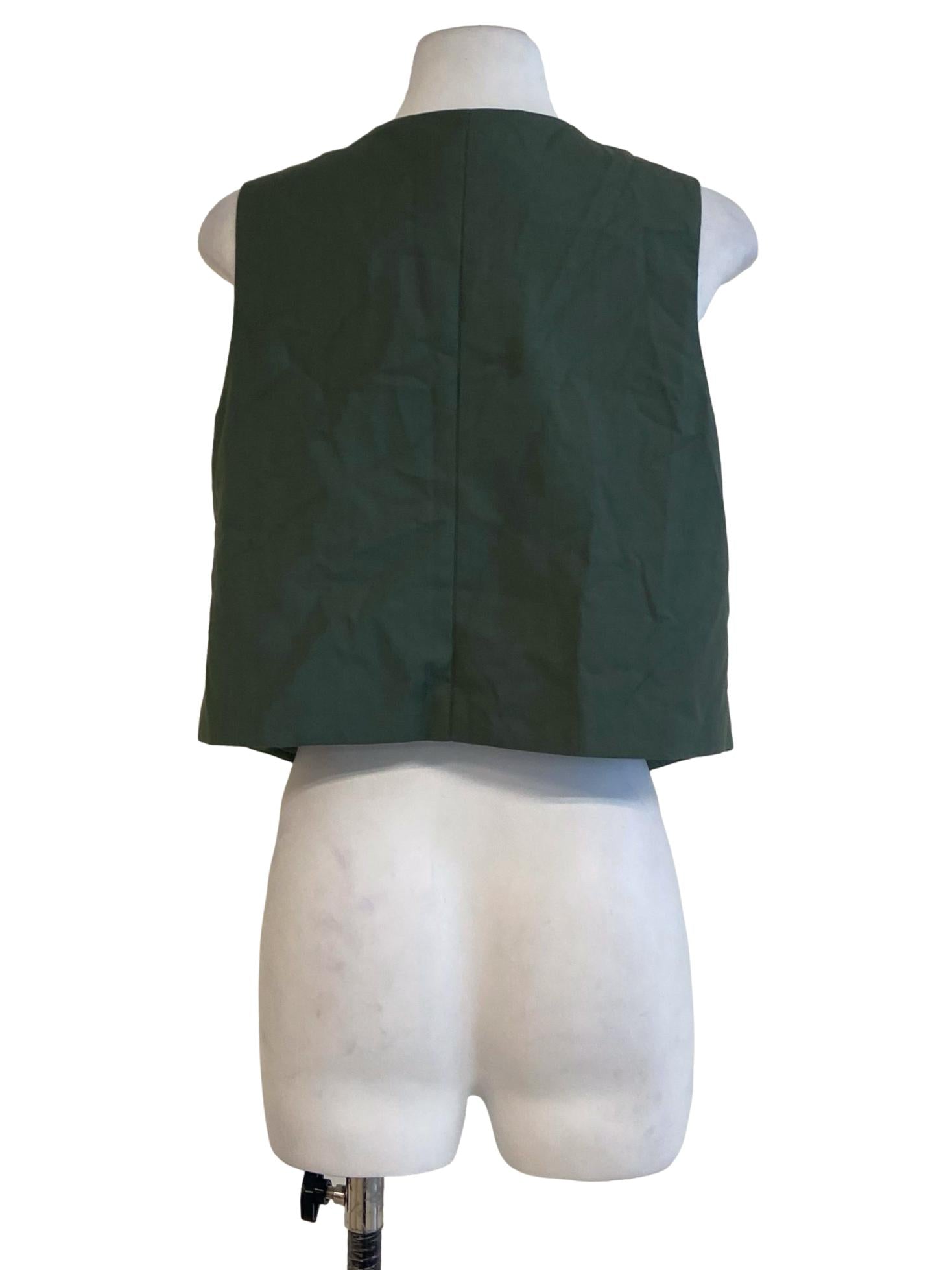 Green Herringbone Single Button Vest