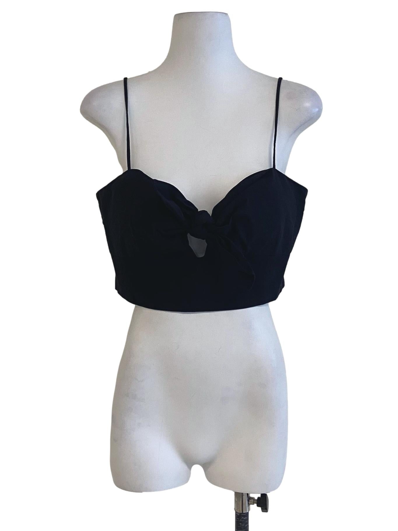 Black Spaghetti Strap Front Knot Crop Top