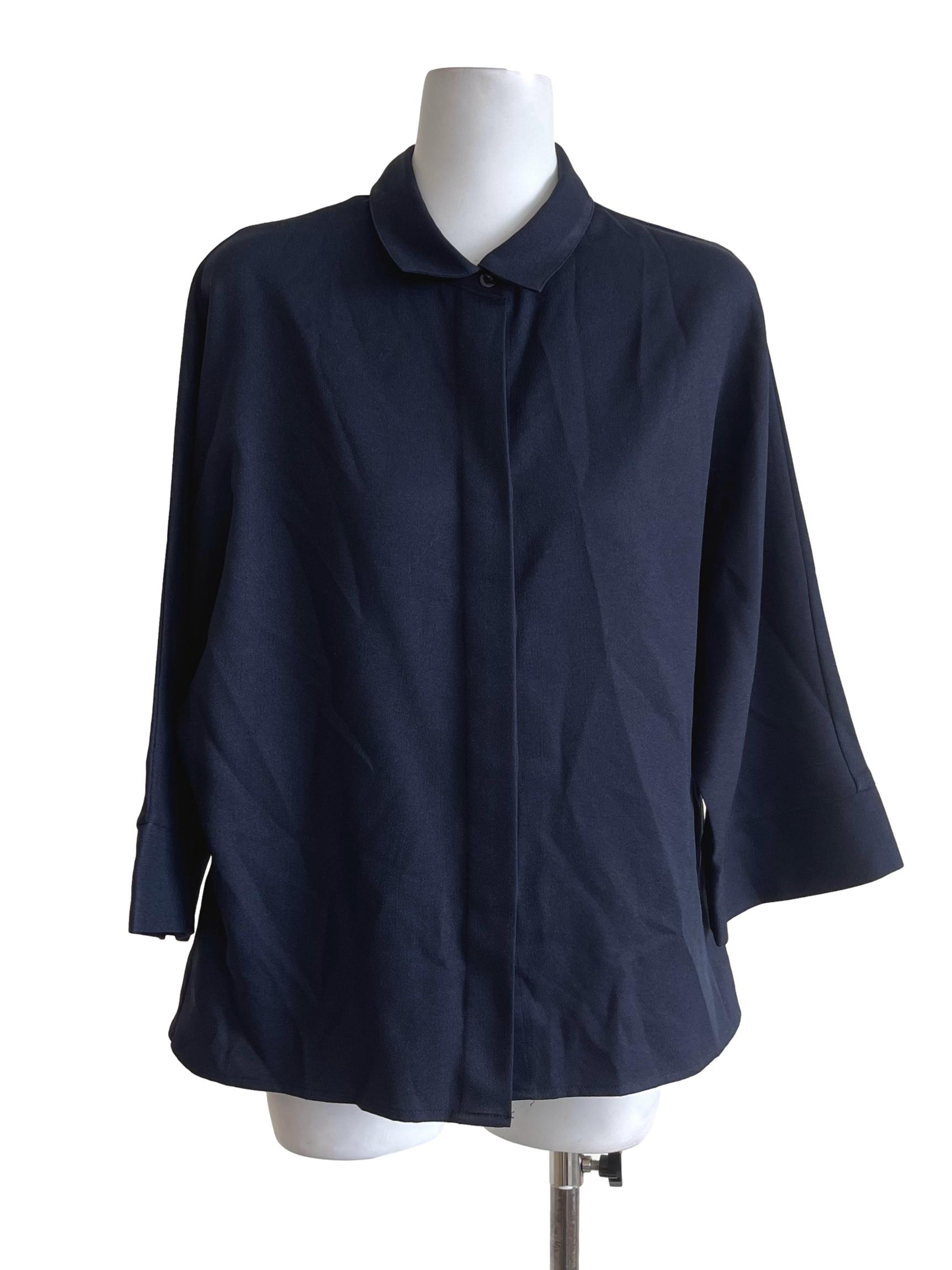 Blue Black Button Blouse