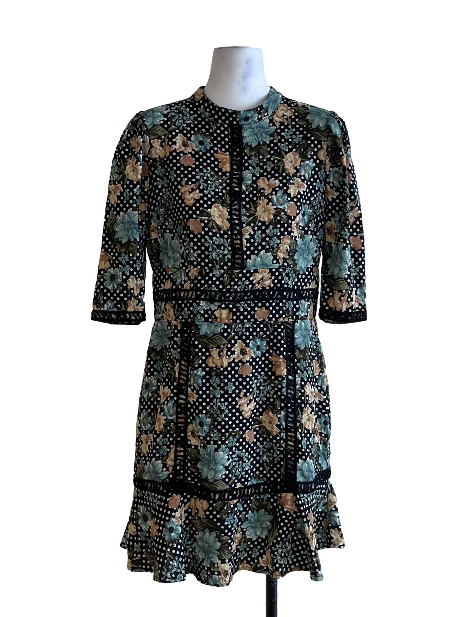 Black Floral Empire Dress