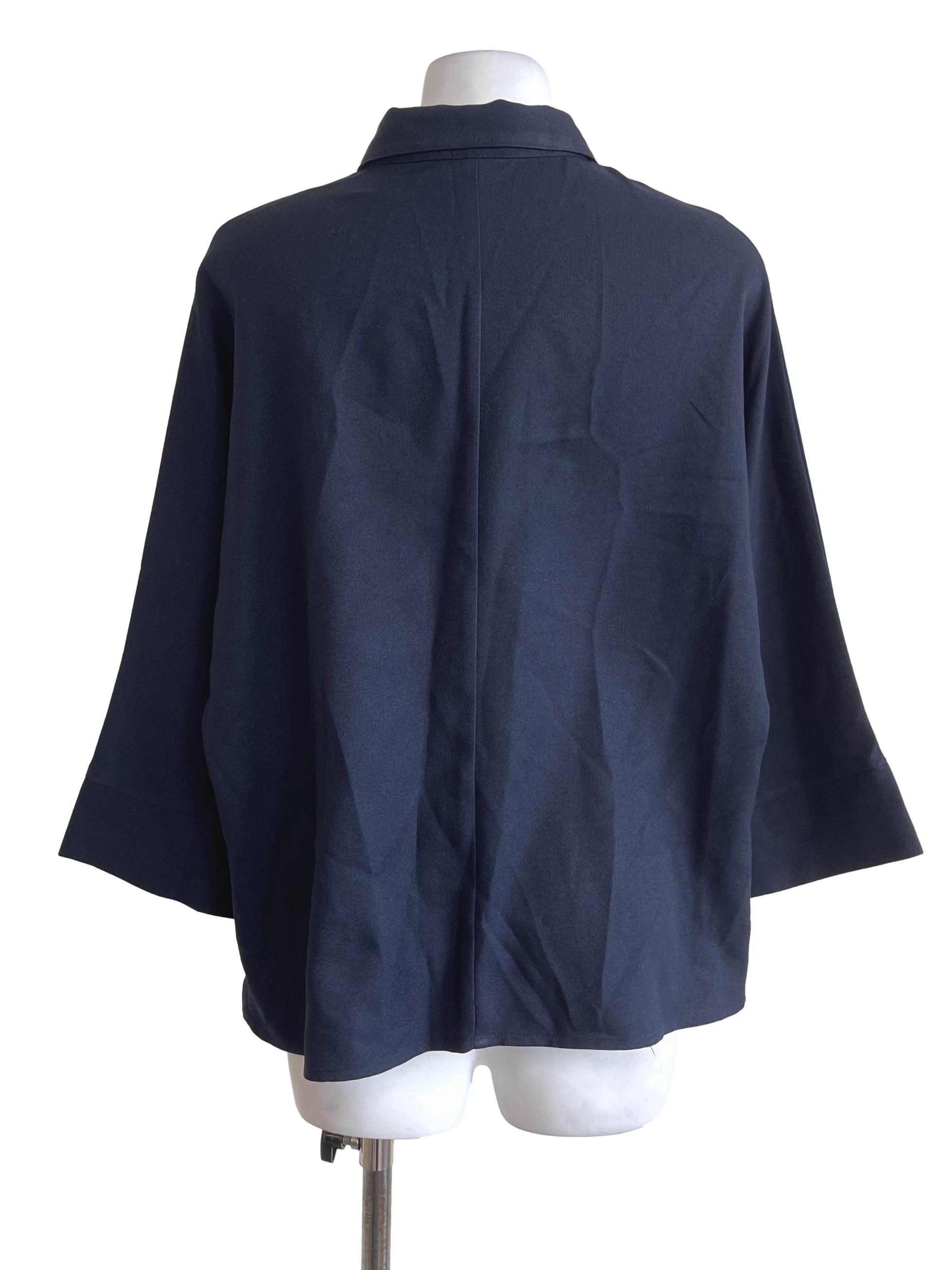 Blue Black Button Blouse