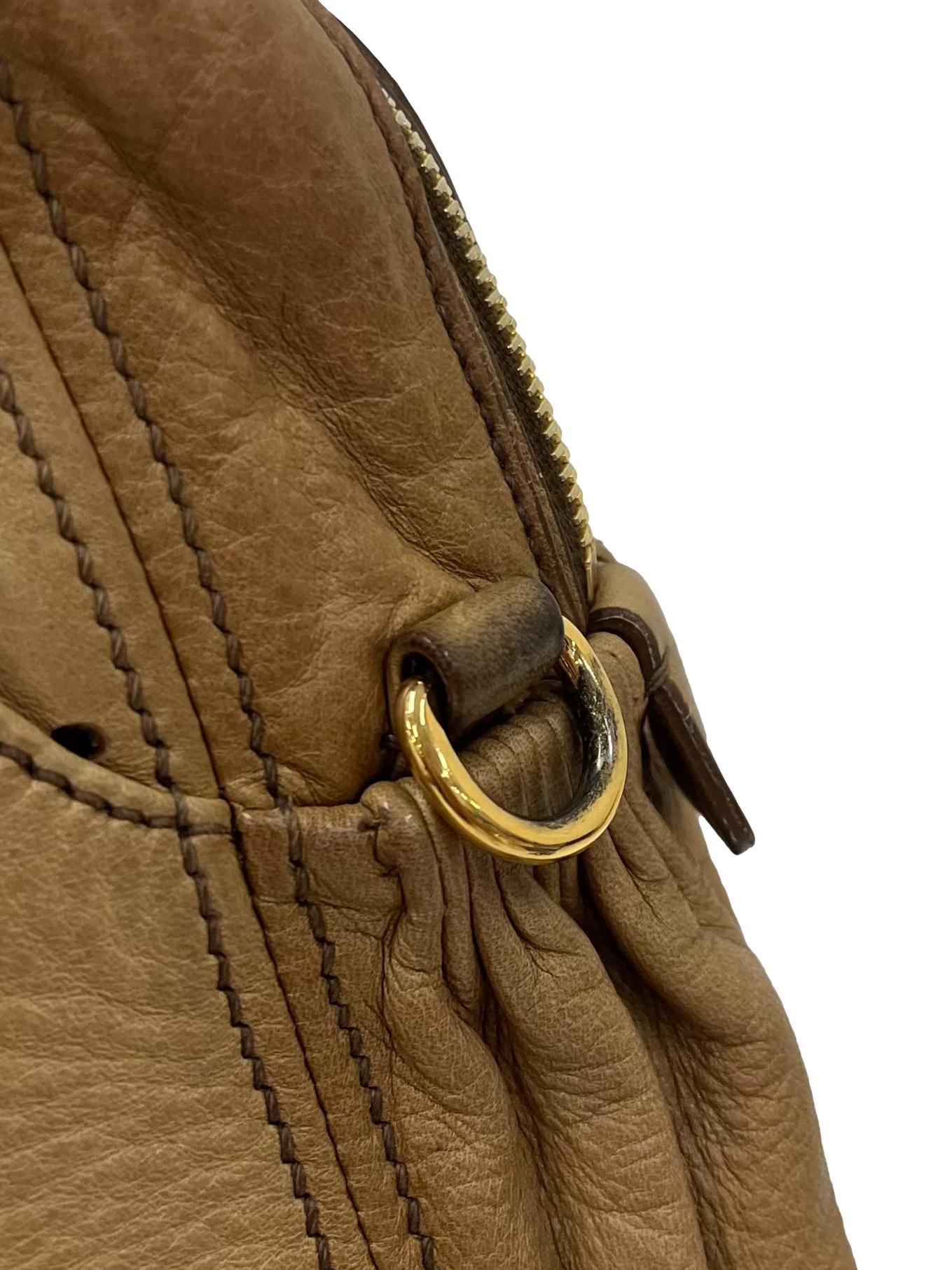 Brown Perforated Leather Large Bowler Bag