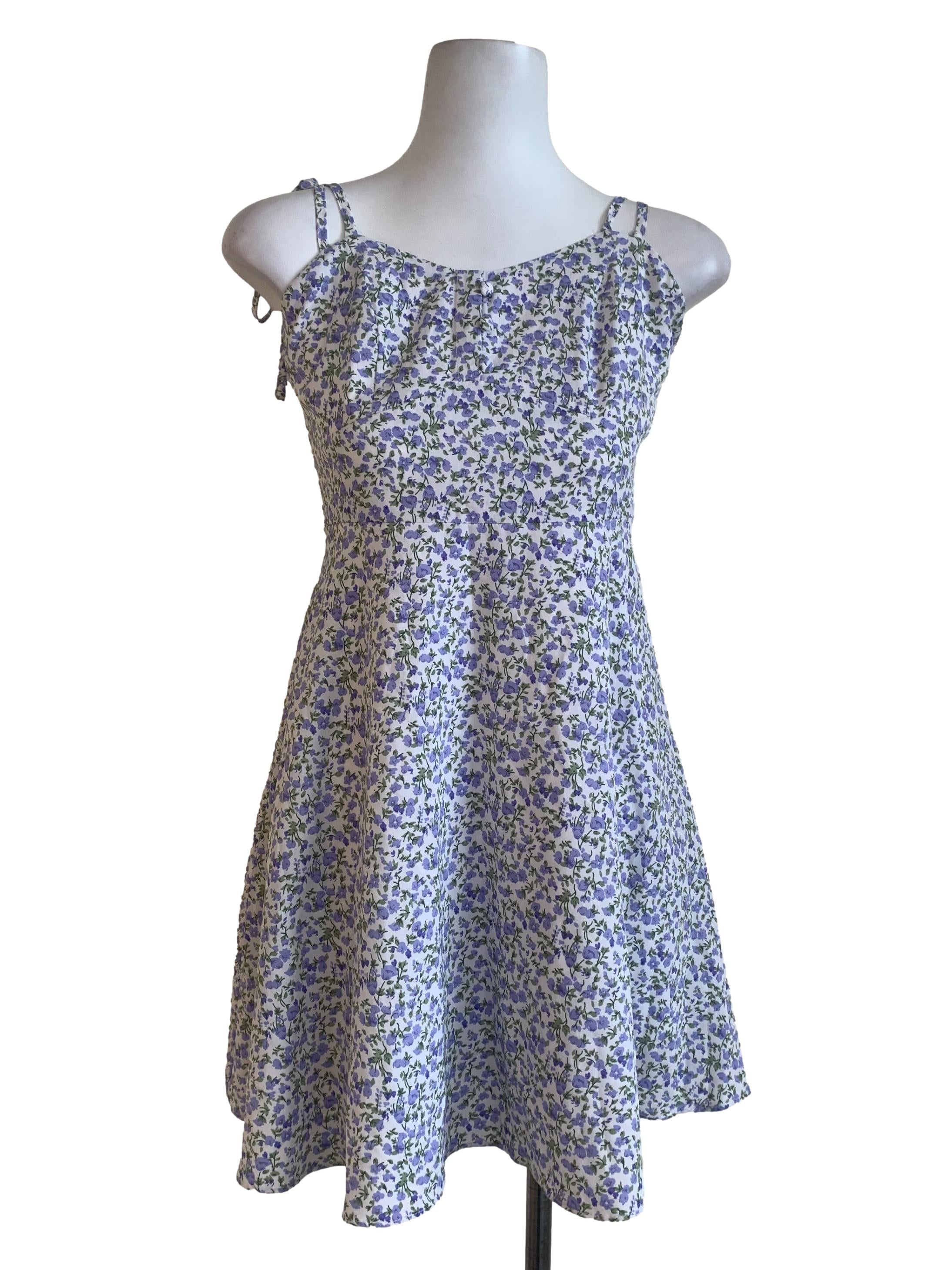 White Flower Pattern Sun Dress
