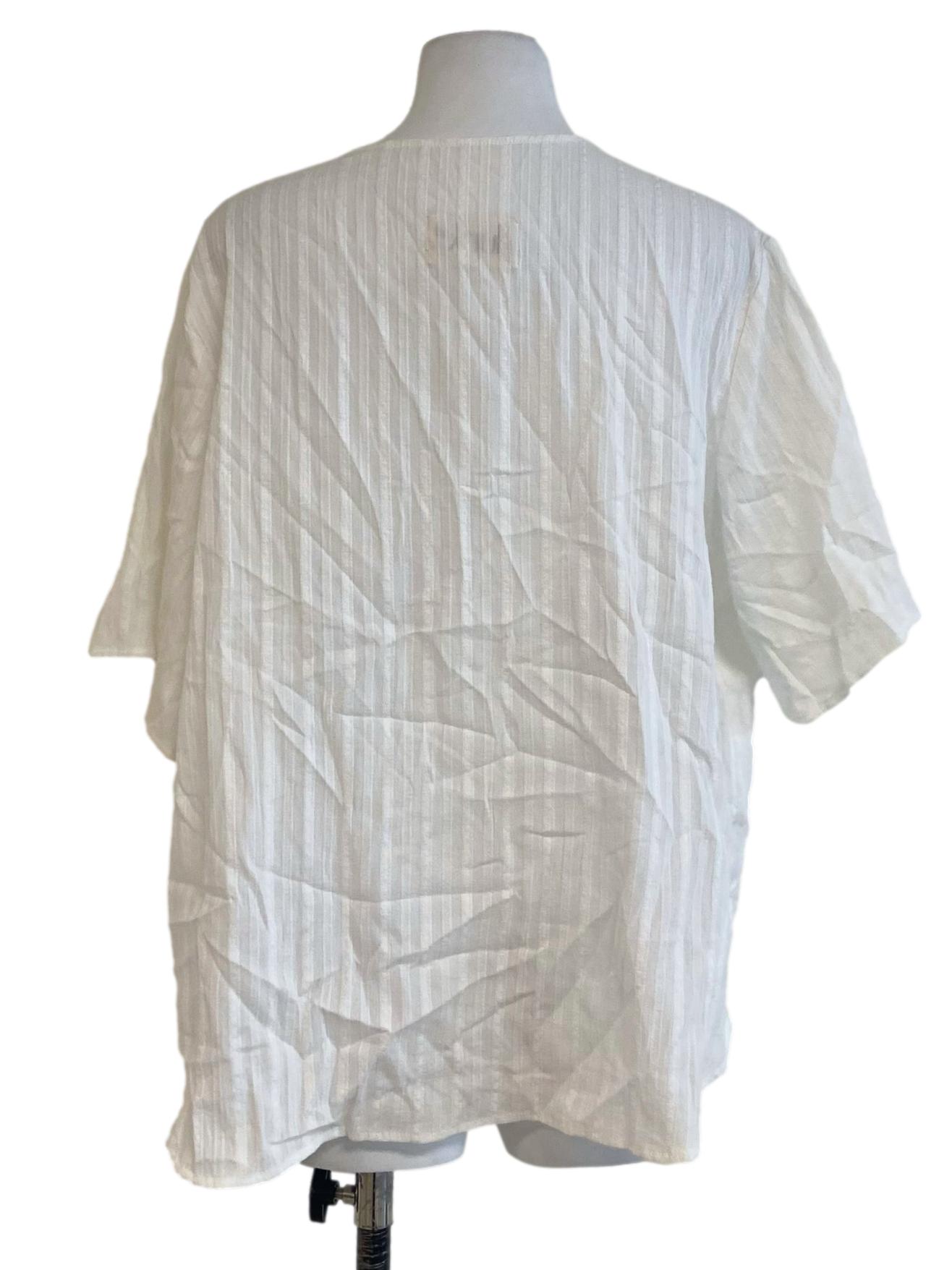White Stripe Tie Front Sheer Blouse