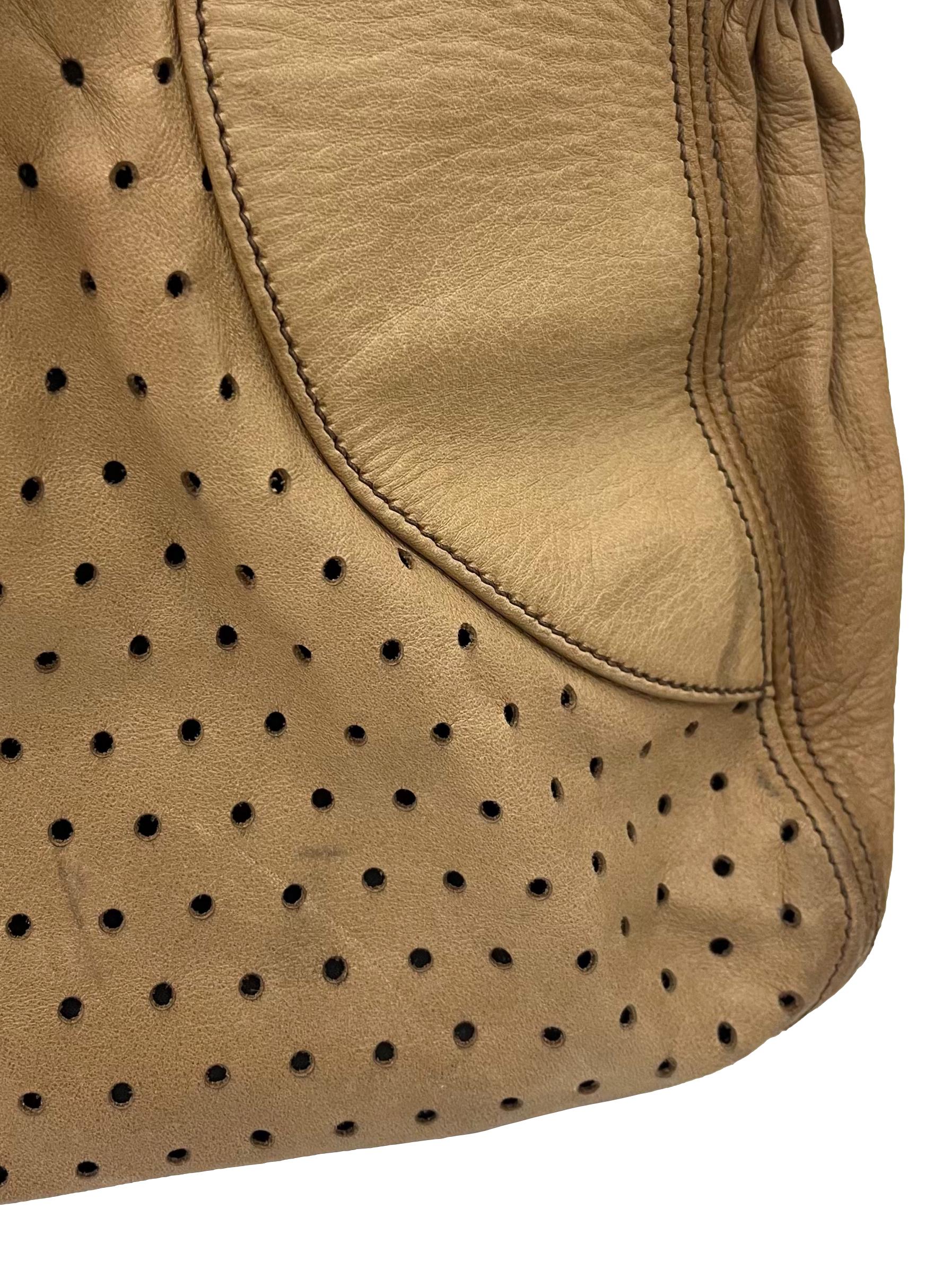Brown Perforated Leather Large Bowler Bag