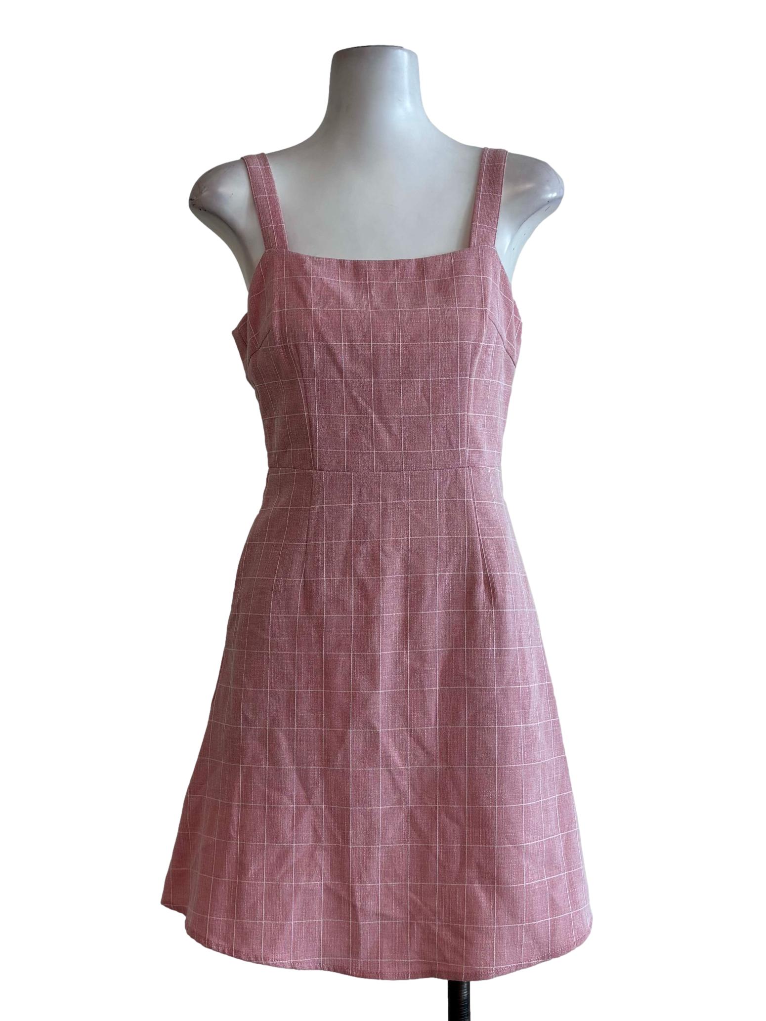 Coral Pink Checkered Camisole Dress
