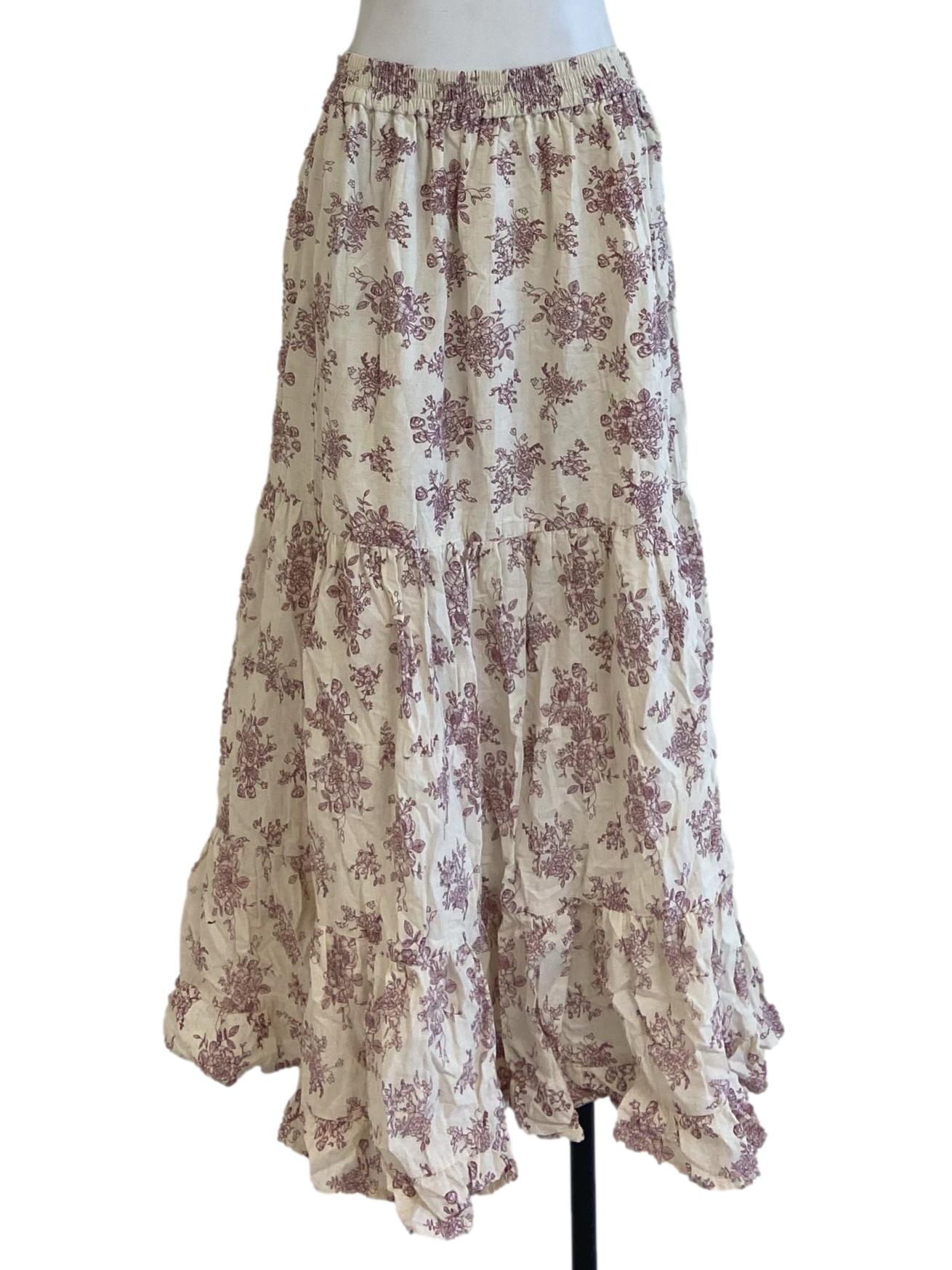 Egg Shell Beige Floral Slit Layered Skirt