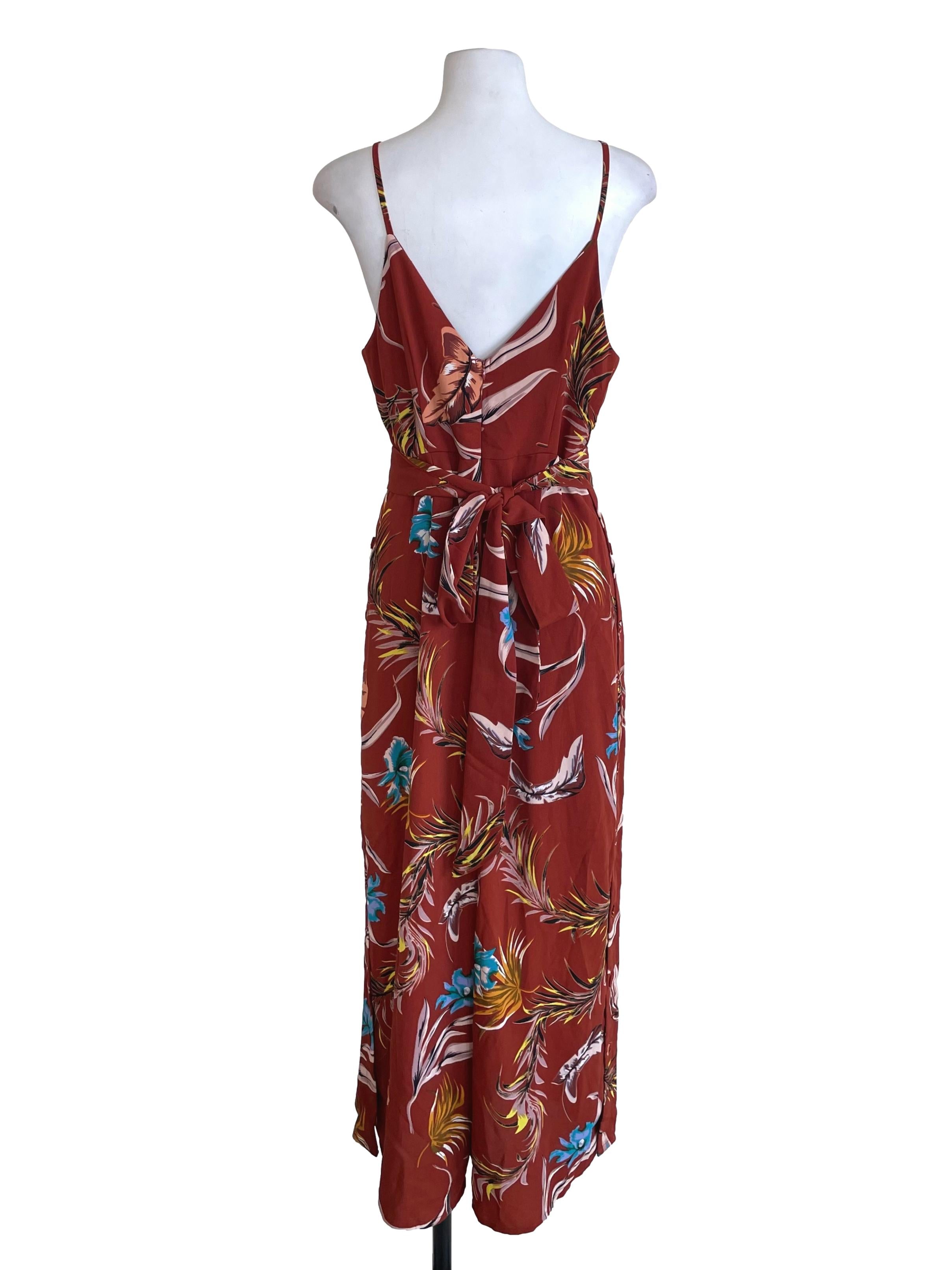 Brick Red Floral Cami Jumpsuit
