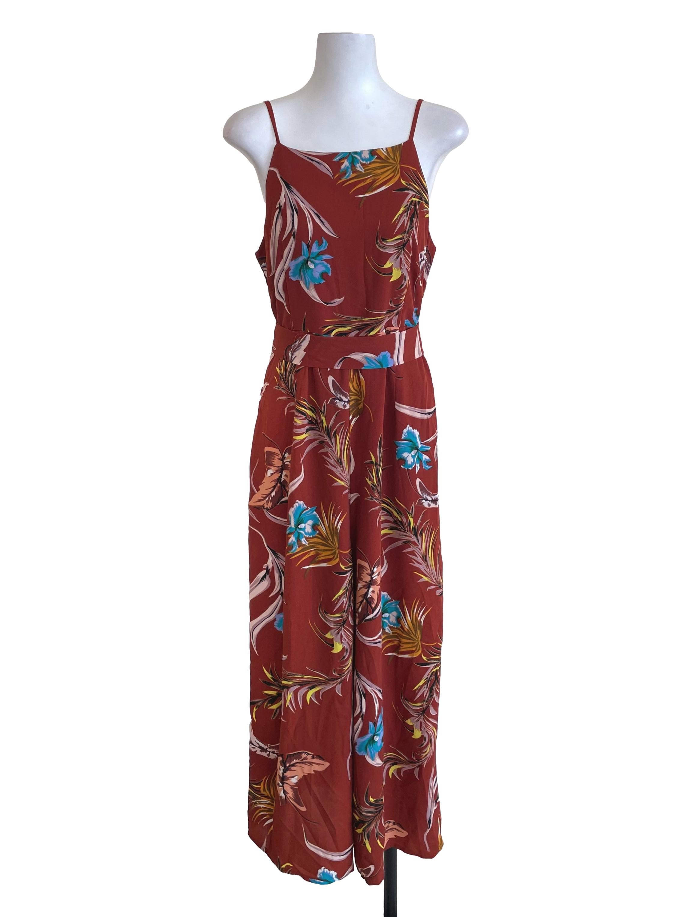 Brick Red Floral Cami Jumpsuit