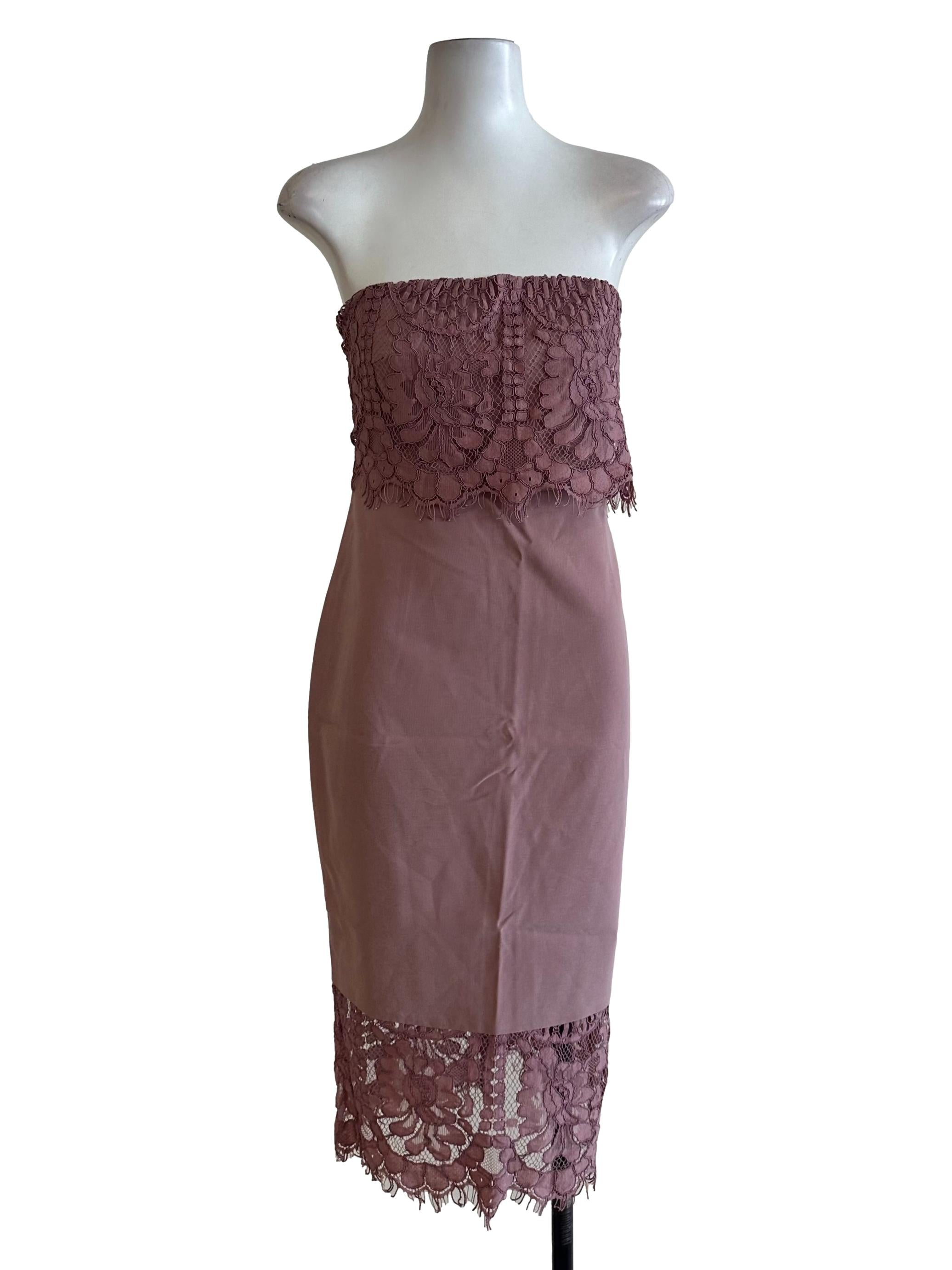 Dusty Pink Lace Strapless Dress