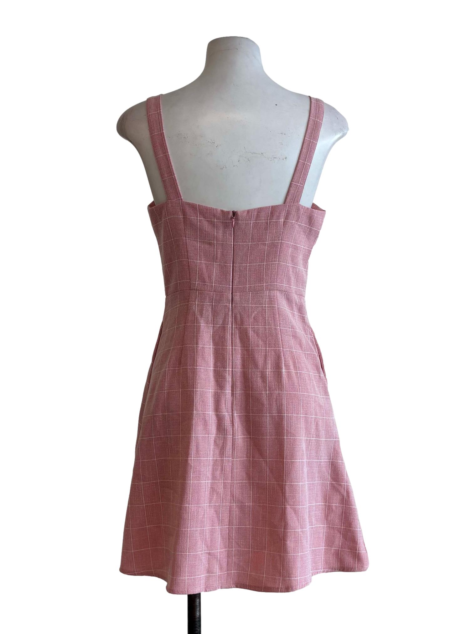 Coral Pink Checkered Camisole Dress