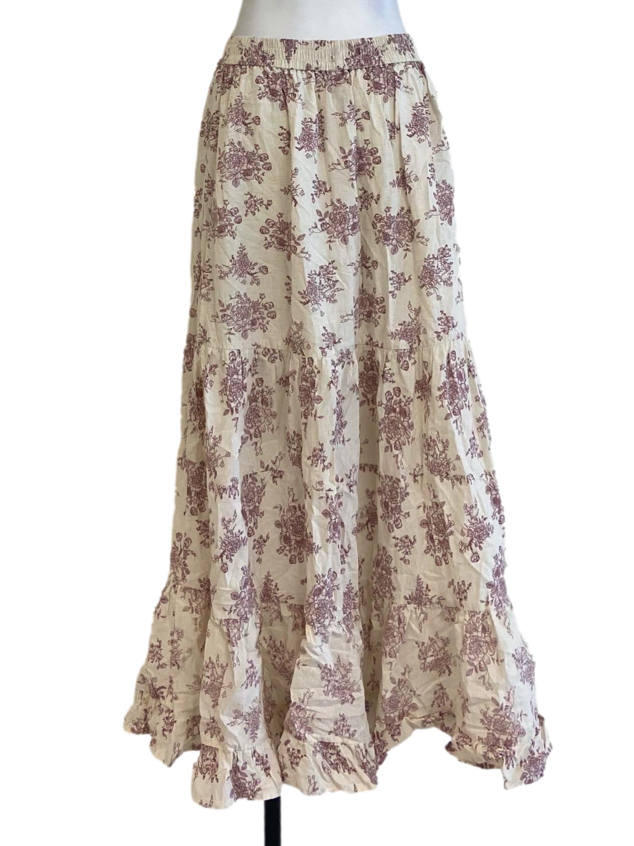 Egg Shell Beige Floral Slit Layered Skirt