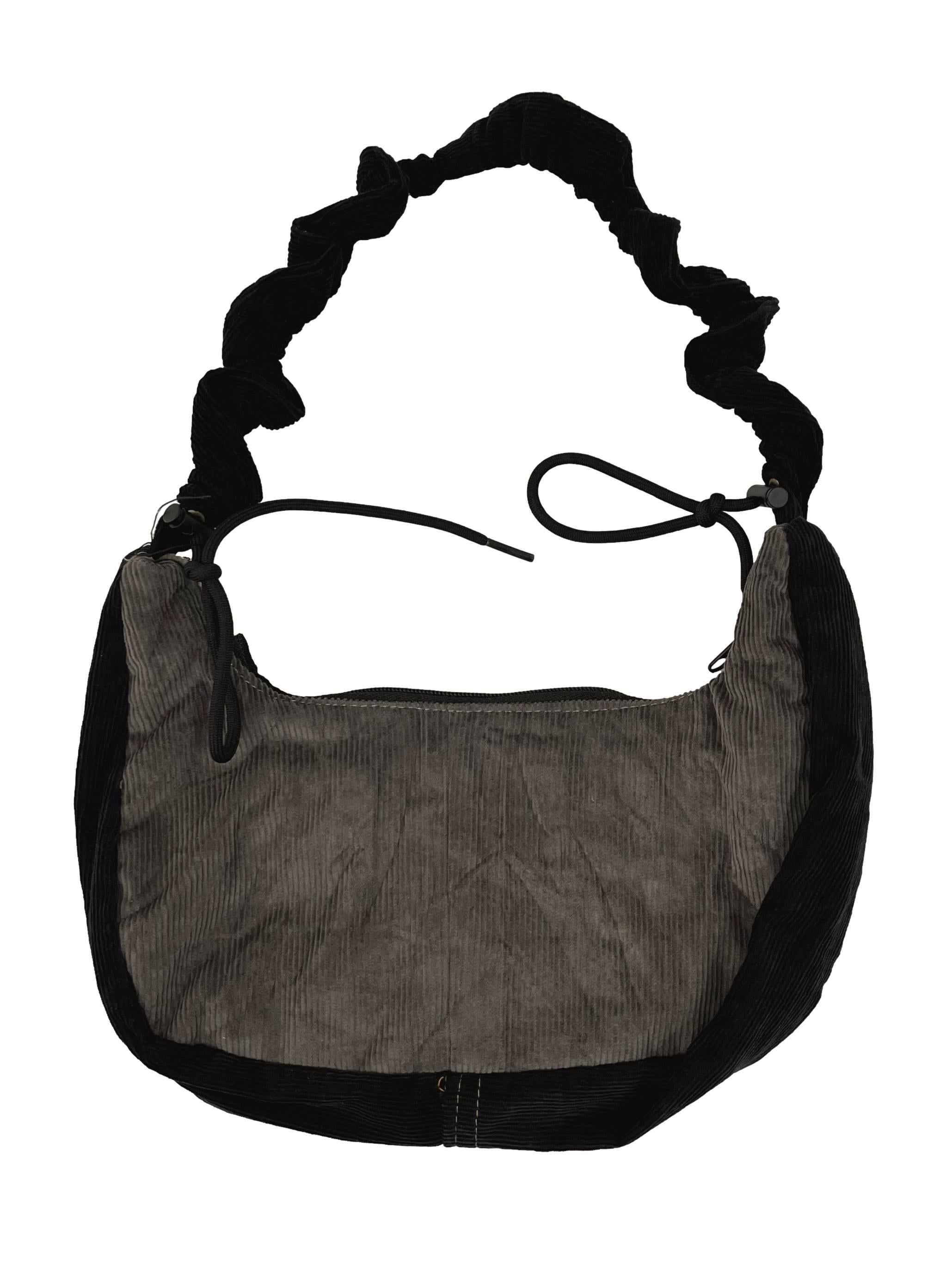 Black Brown Corduroy Shoelace Reworked Shoulder Bag