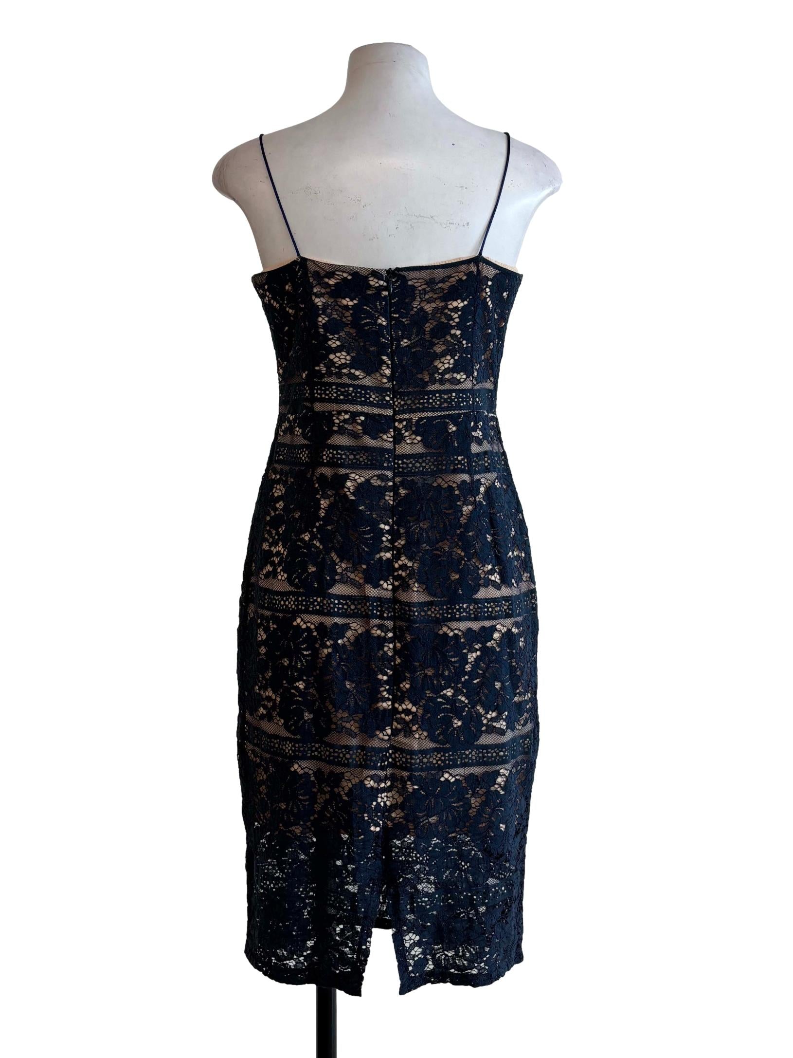 Blue Black Spaghetti Strap Lace Pencil Dress