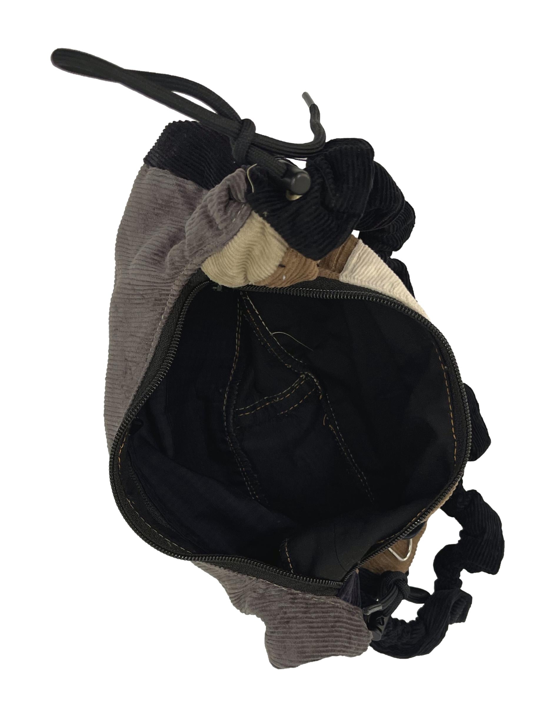 Black Brown Corduroy Shoelace Reworked Shoulder Bag