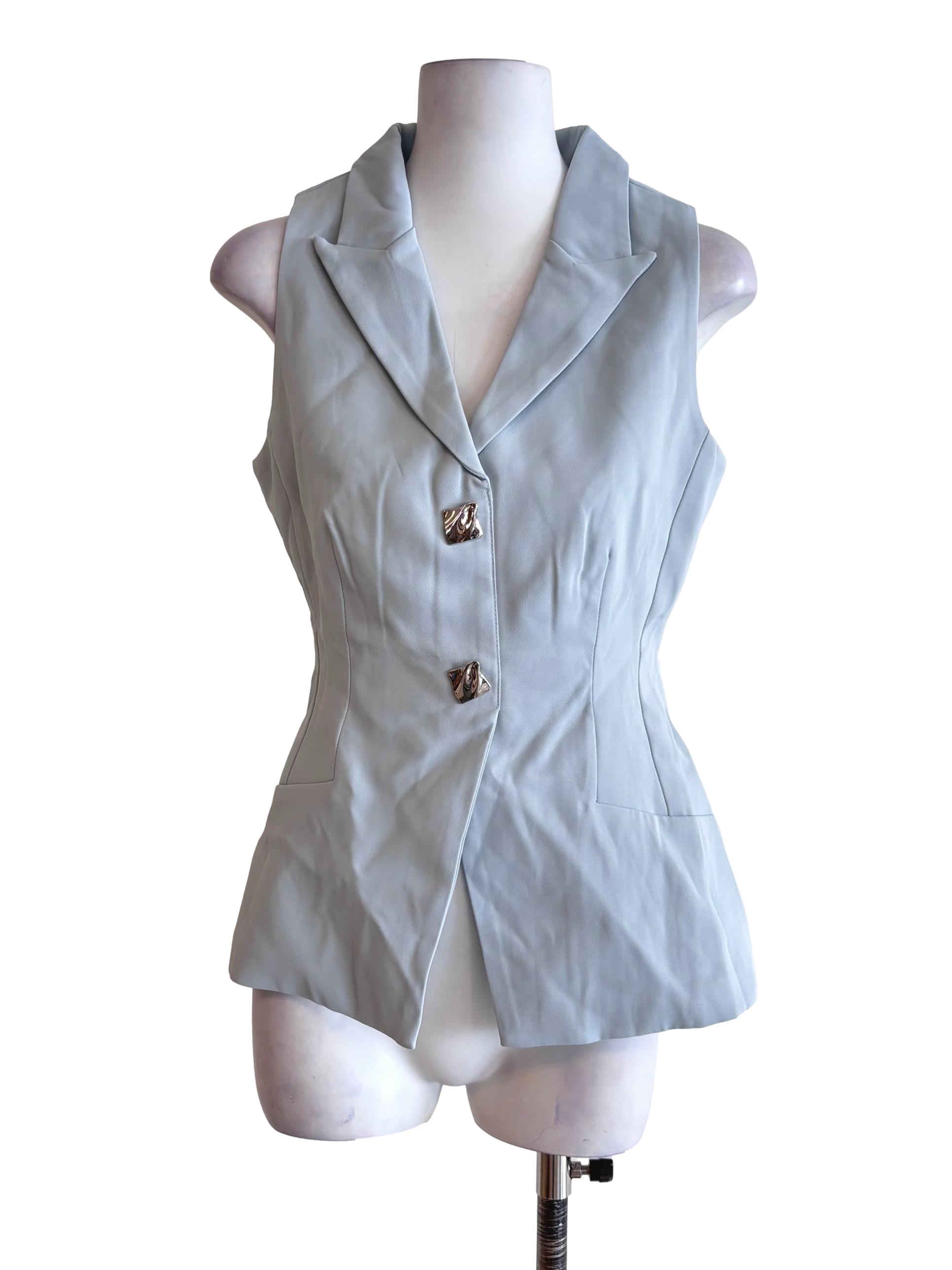 Ice Blue Collared Sleeveless Padded Top