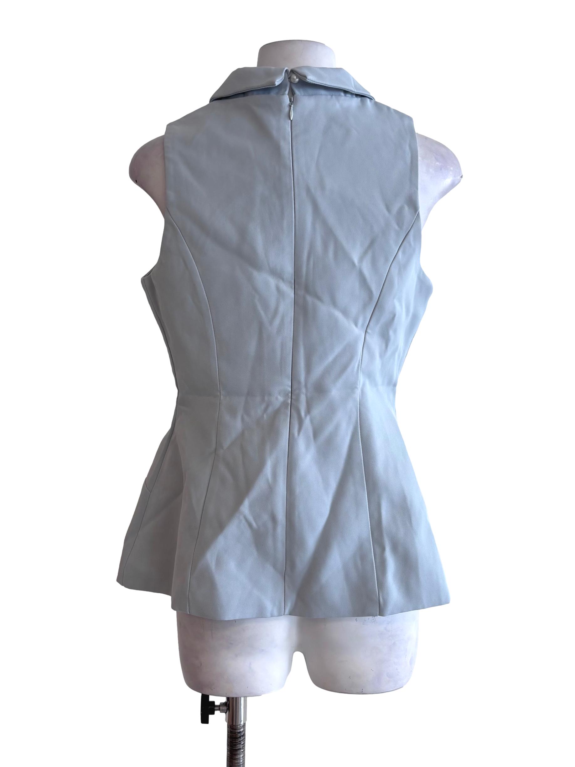 Ice Blue Collared Sleeveless Padded Top