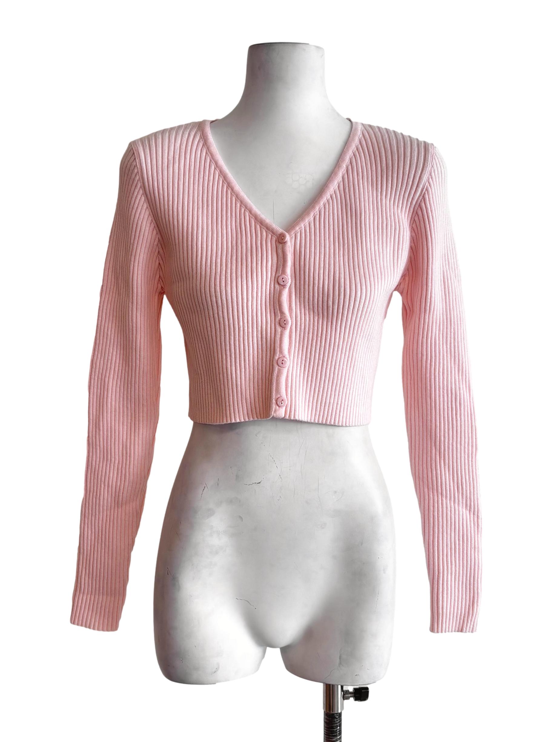 Peach Pink Cropped Knit Cardigan