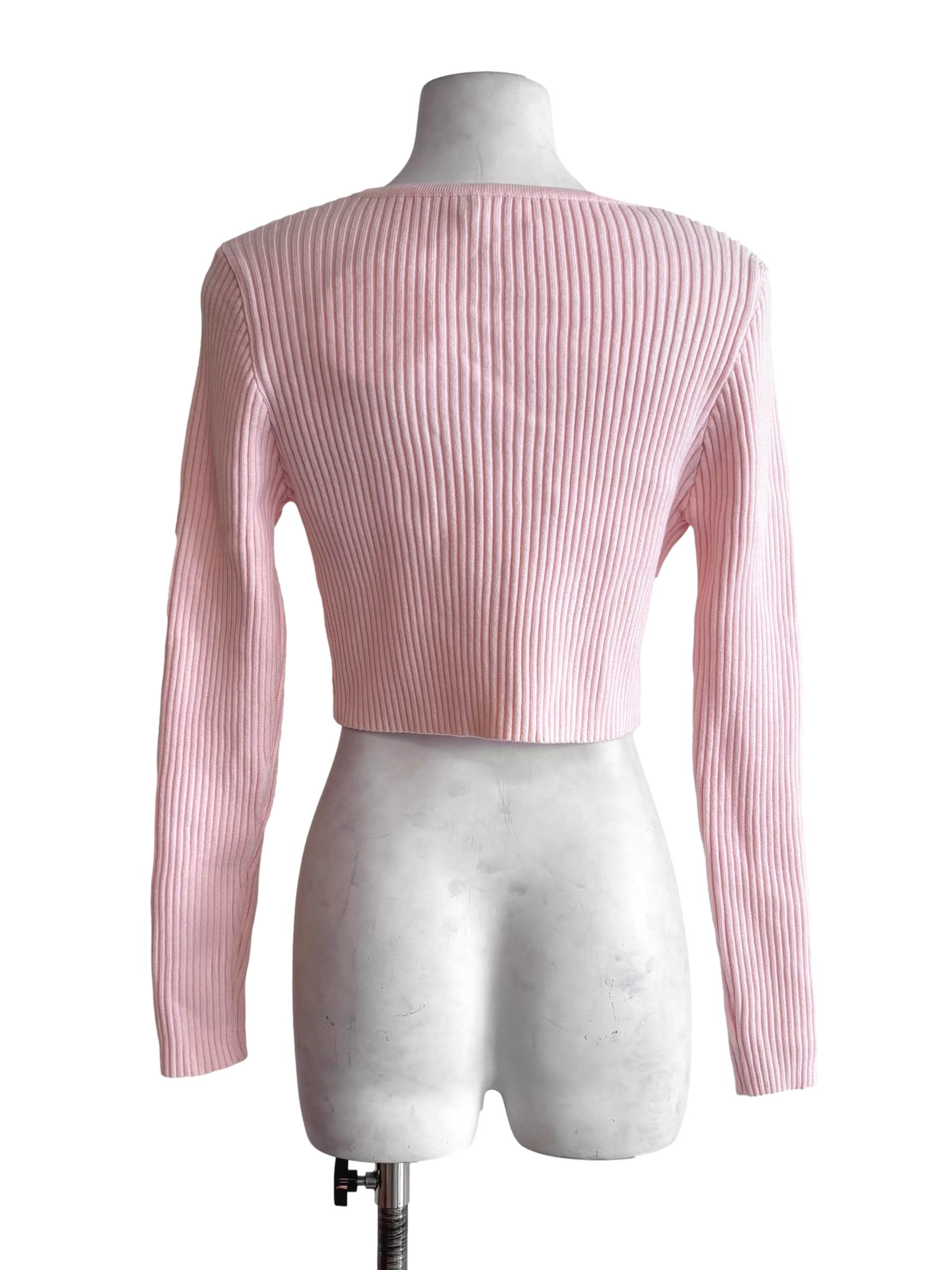 Peach Pink Cropped Knit Cardigan