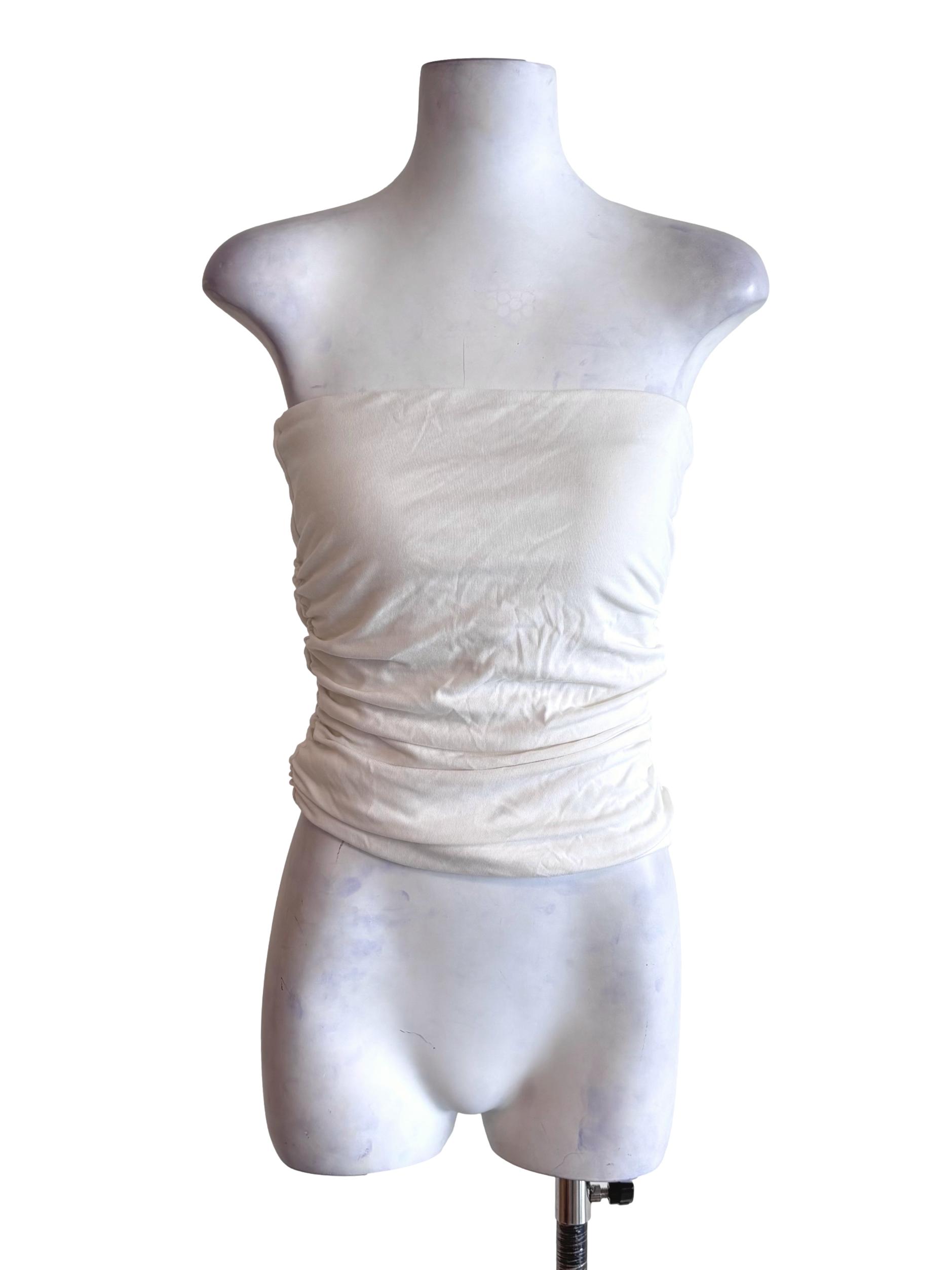 White Padded Ruched Tube Top