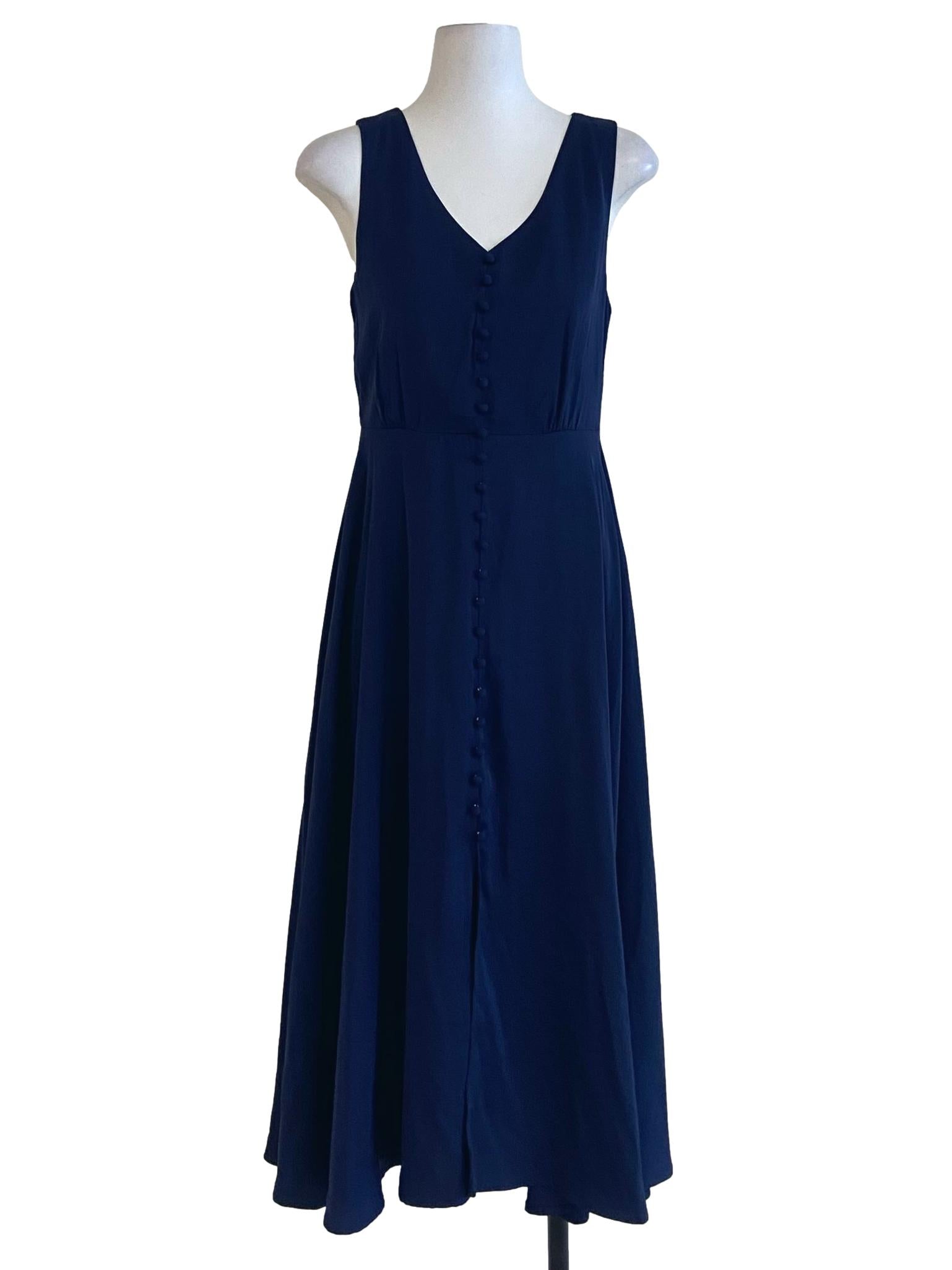 Navy Blue Sleeveless Slit Empire Dress