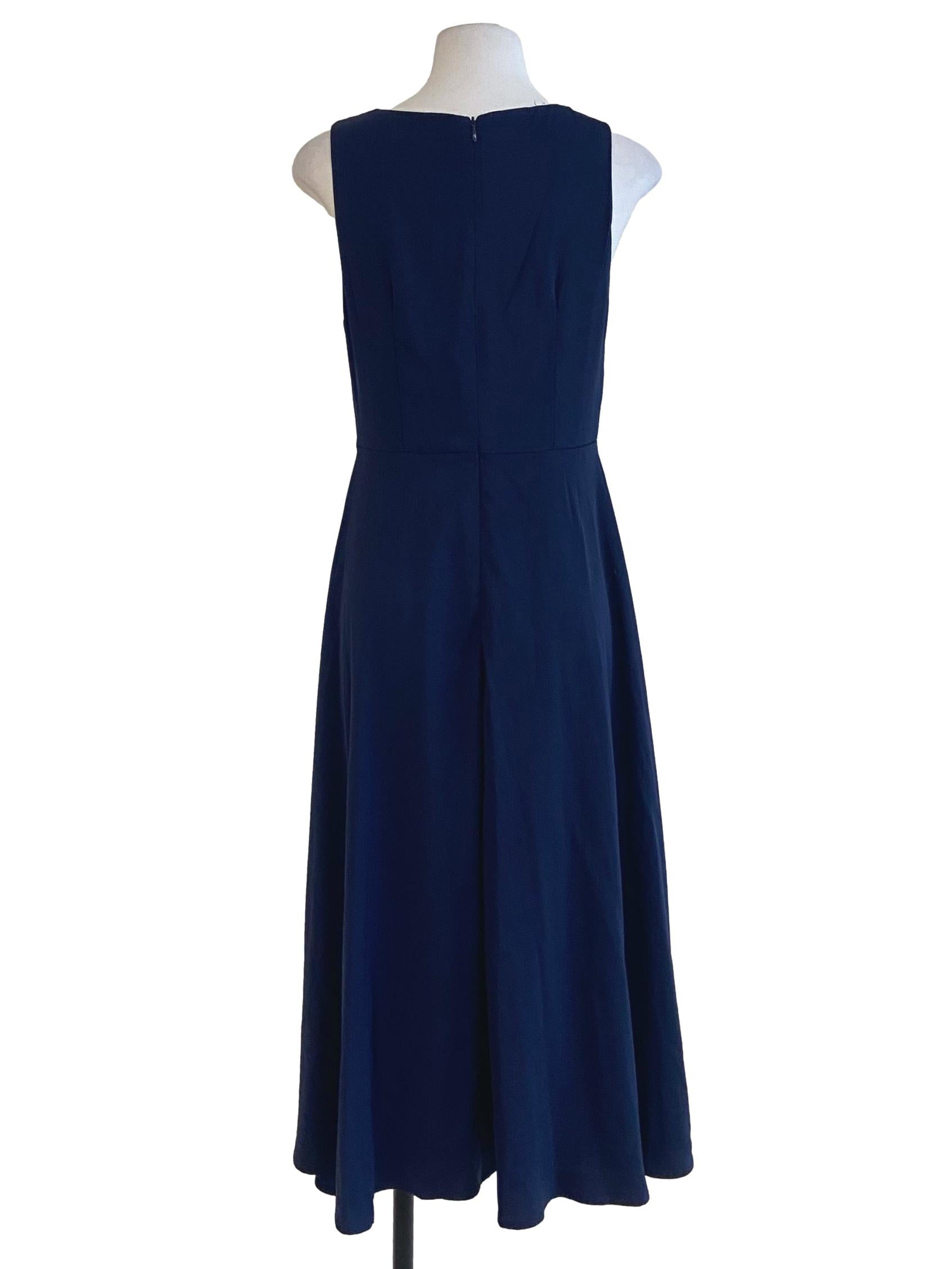 Navy Blue Sleeveless Slit Empire Dress