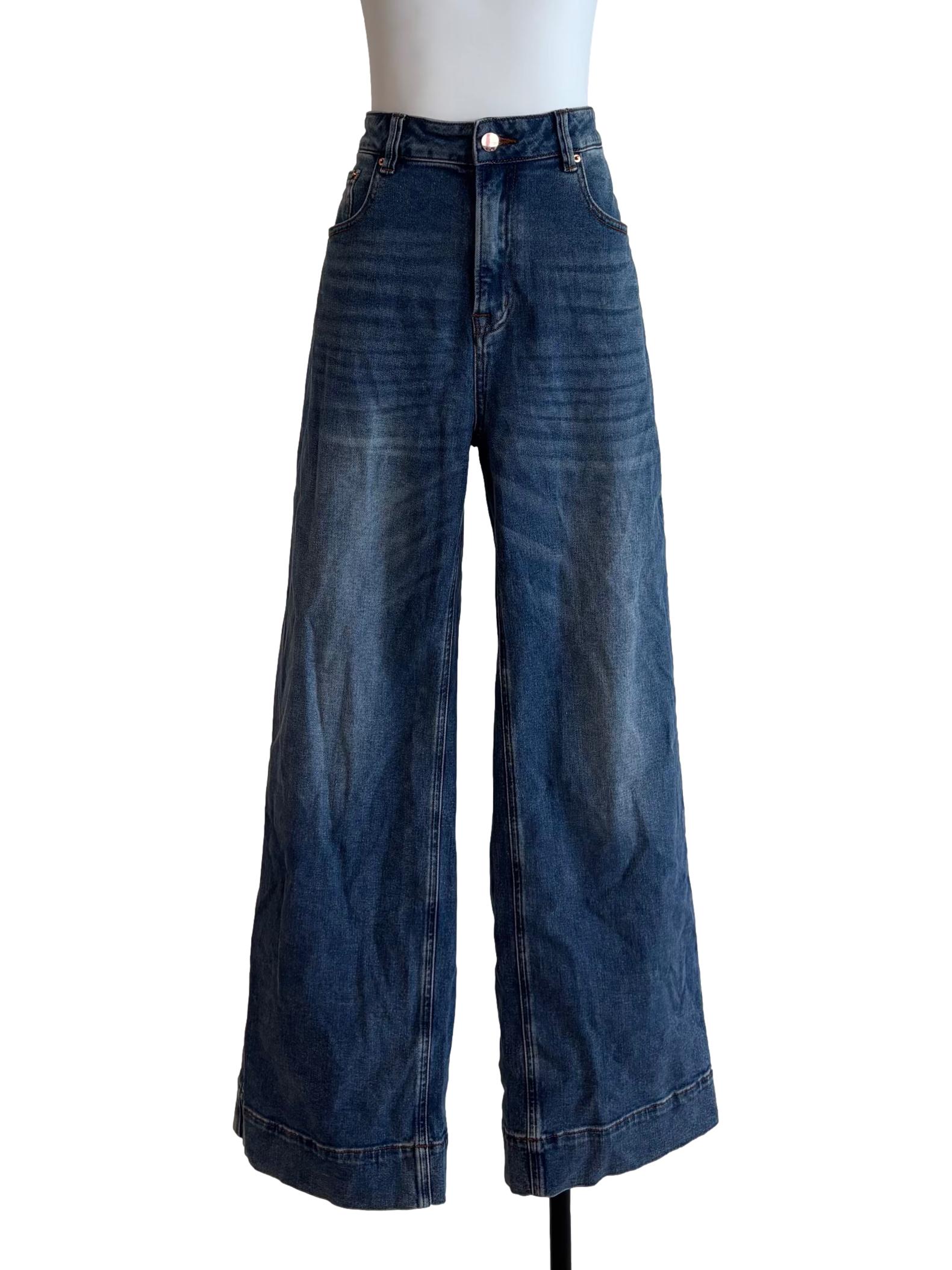 Washed Blue Wide Jeans
