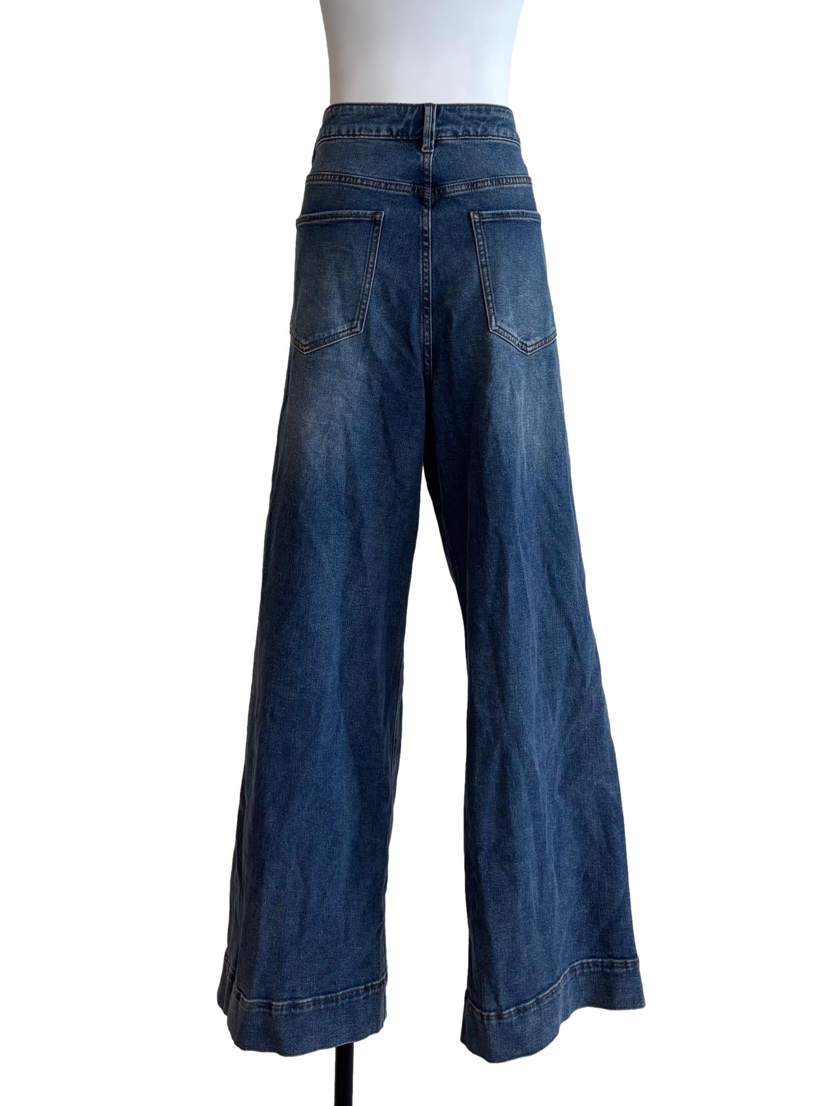 Washed Blue Wide Jeans