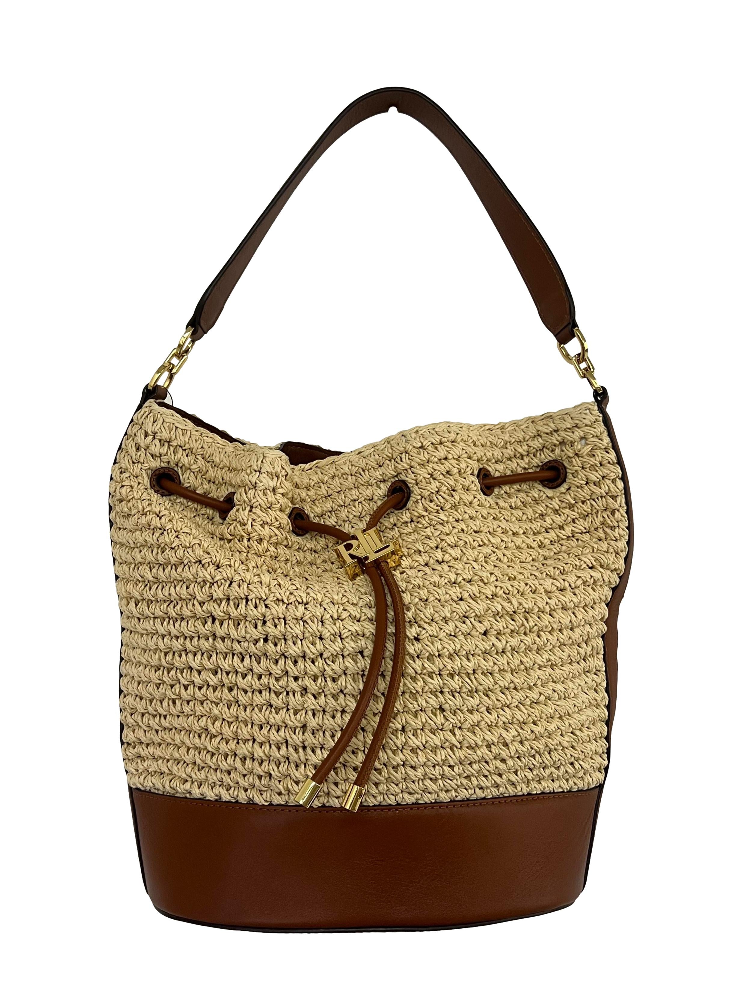 Brown Straw Bucket Bag