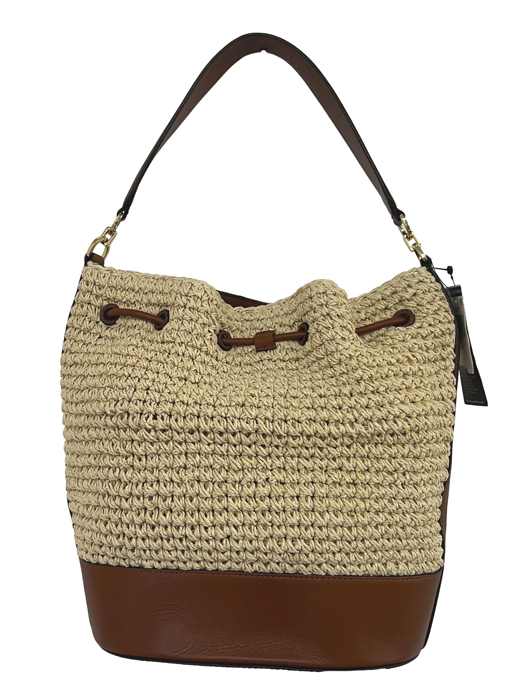 Brown Straw Bucket Bag